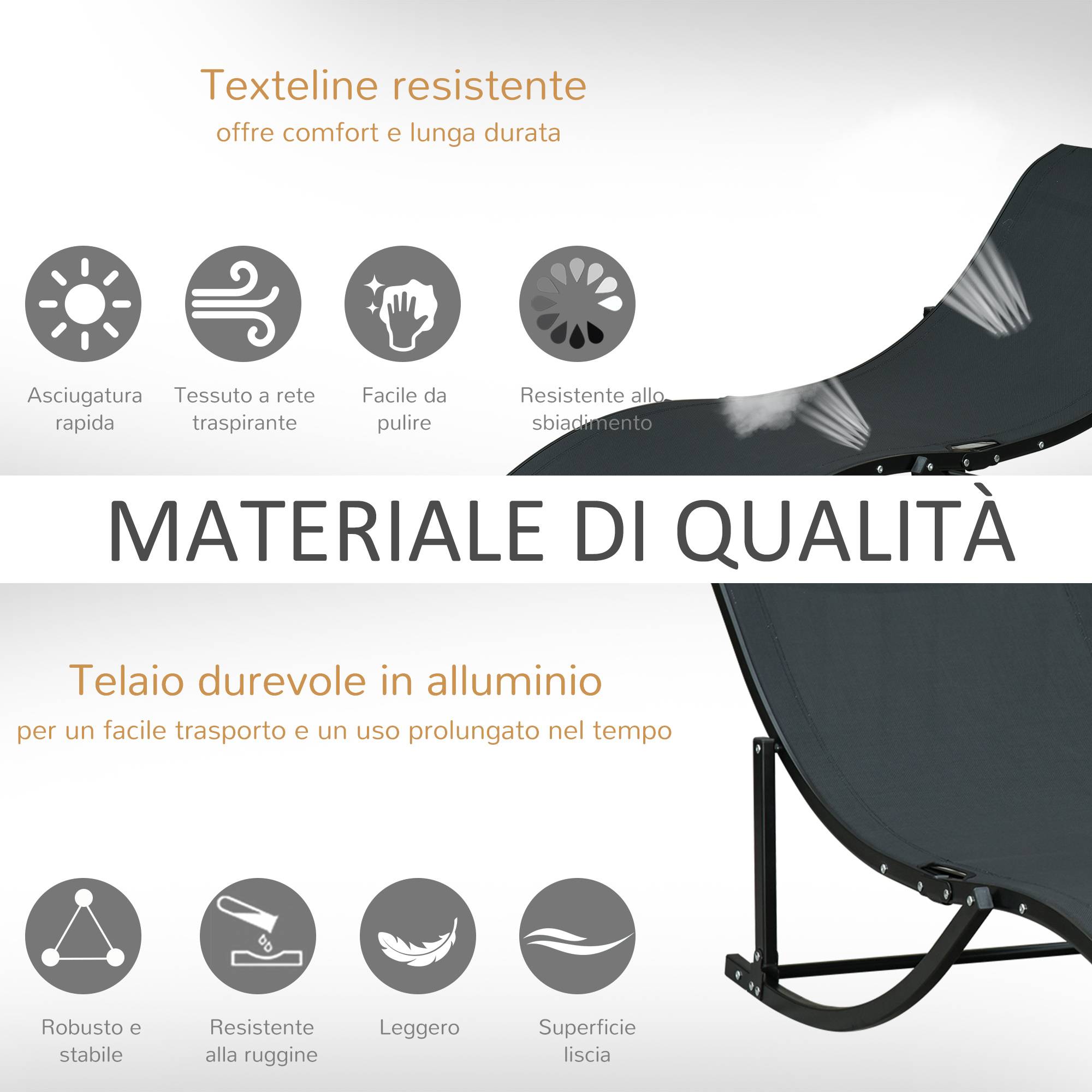 Lot de 2 transats jardin pliables, lit bronzage aluminium et textilène, 61x165x63cm - Image 9
