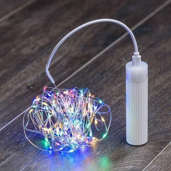 Lotti - Guirlande lumineuse 10M à batterie rechargeable USB 100 Micro LED multicolore 8 modes fil métal argenté IP44 Lotti - Imagen 1