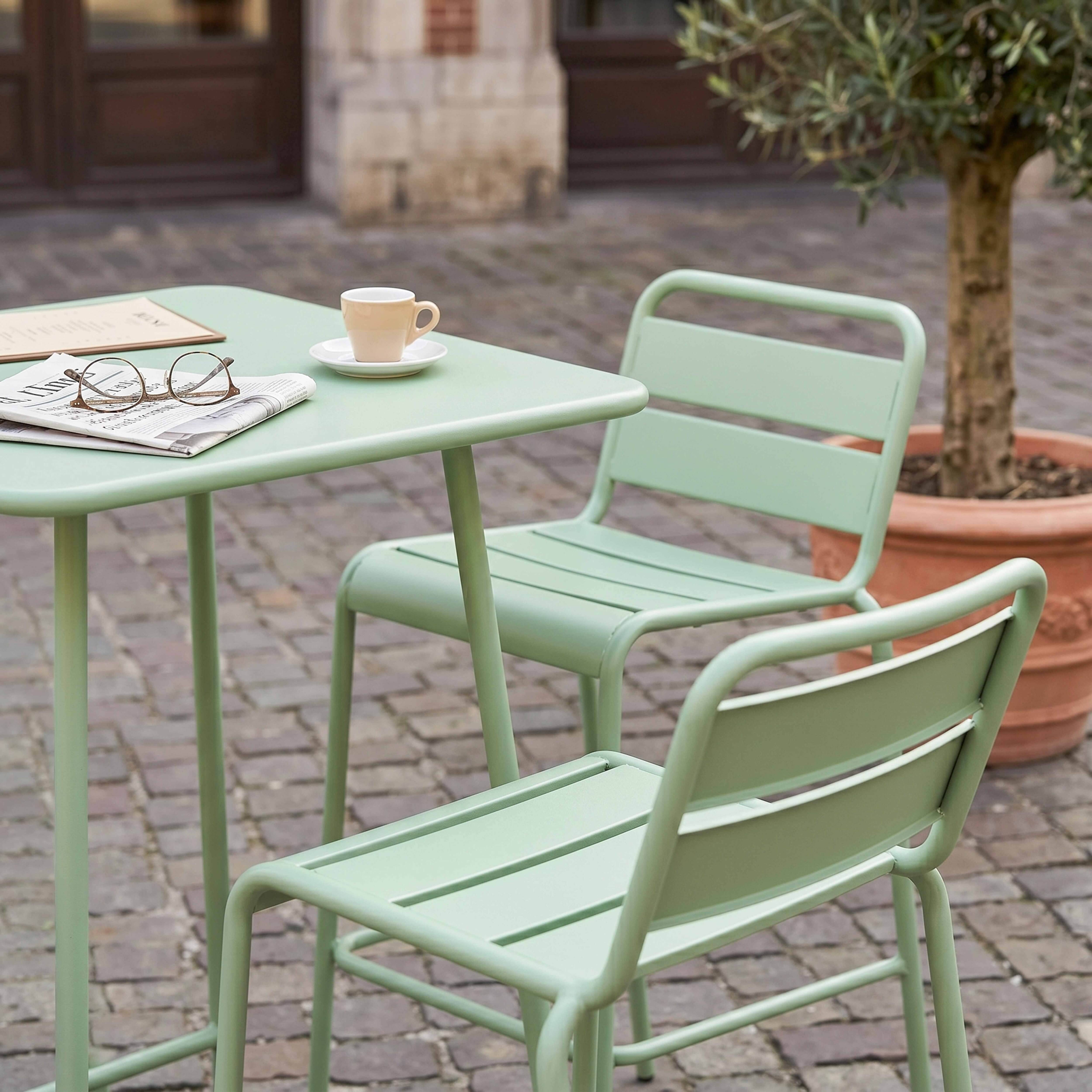 Oviala - Ensemble table de bar et 2 chaises hautes en métal vert sauge Palavas - Oviala - Imagen 4
