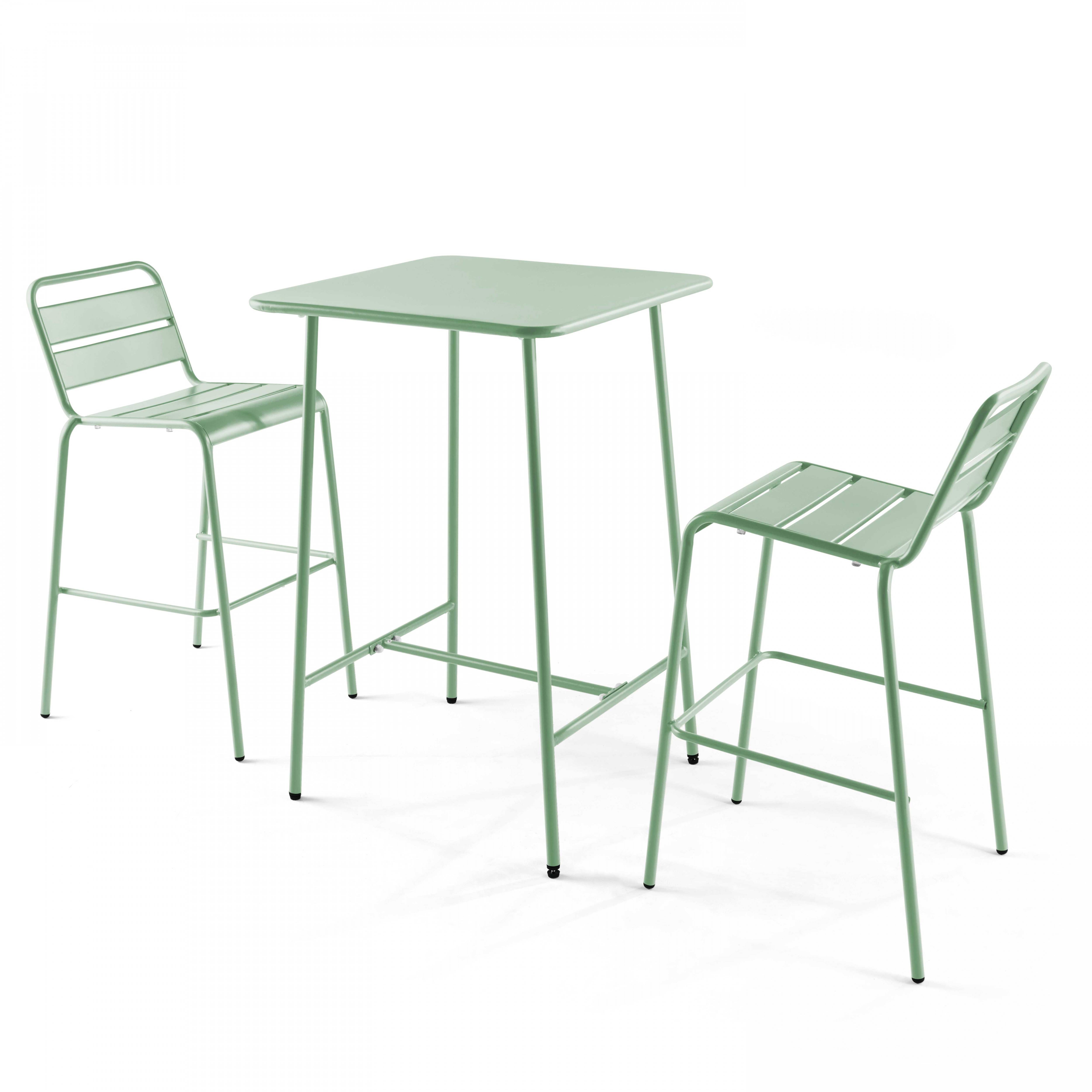 Oviala - Ensemble table de bar et 2 chaises hautes en métal vert sauge Palavas - Oviala - Imagen 1