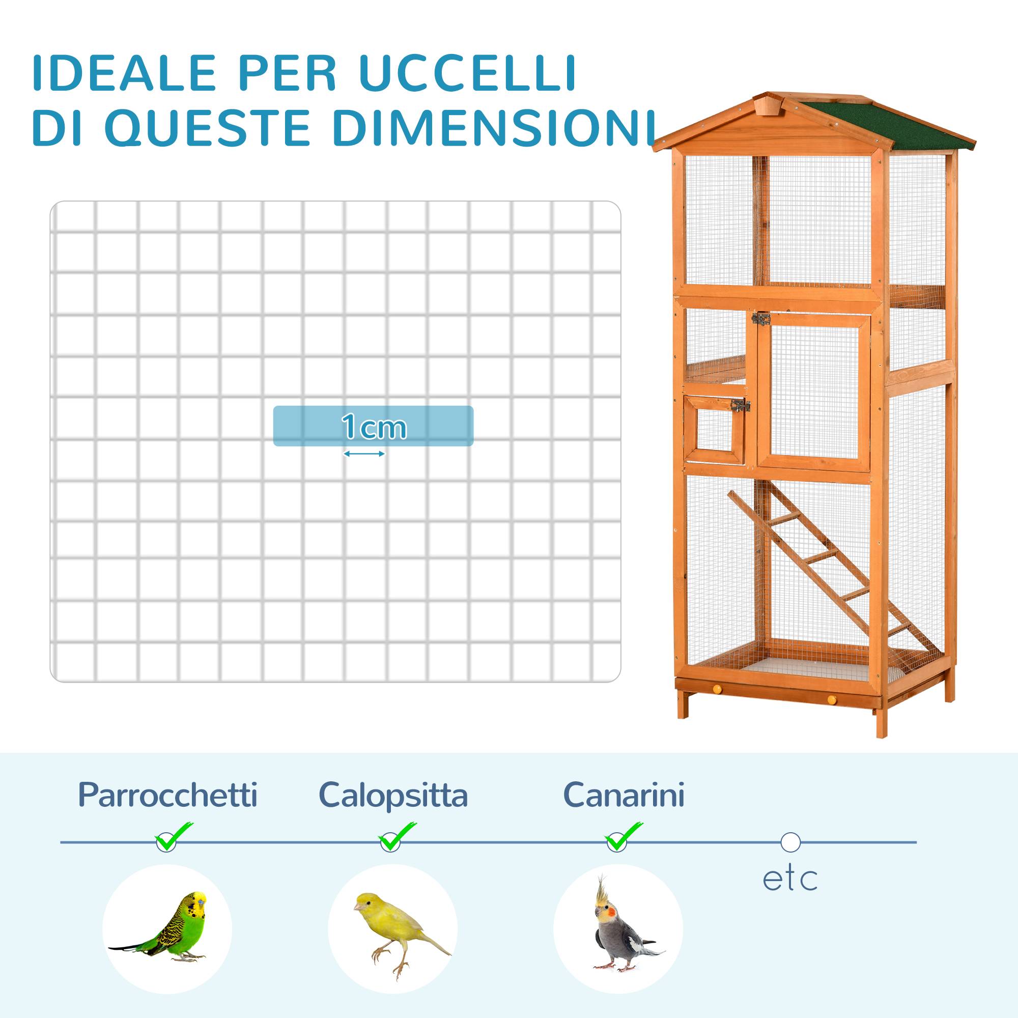 Cage pour oiseaux haute 165 cm en bois d'extérieur avec 2 portes et bac amovible, orange - Image 8