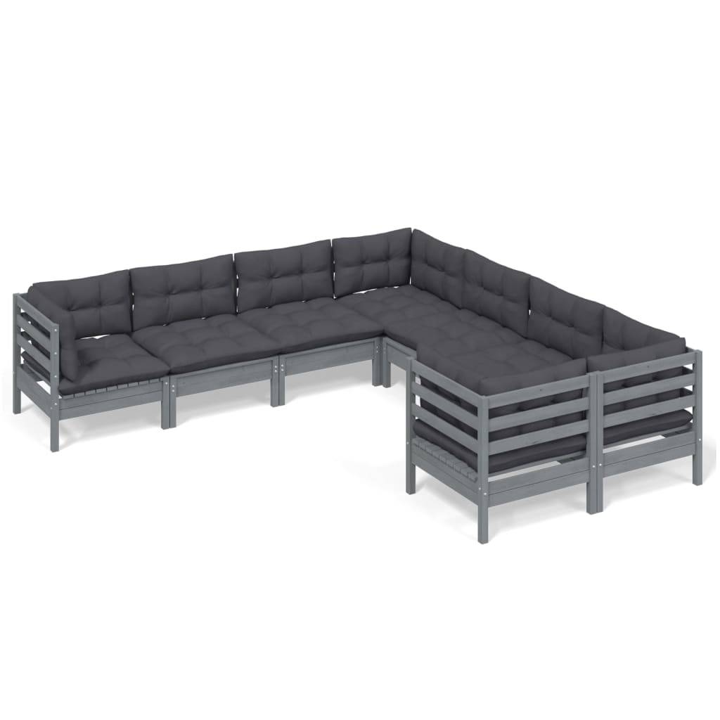 Helloshop26 - Salon de jardin meuble d'extérieur ensemble de mobilier 8 pièces avec coussins gris bois de pin solide - Imagen 1