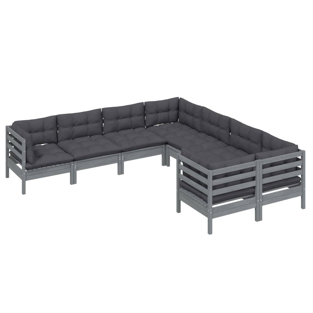 Helloshop26 - Salon de jardin meuble d'extérieur ensemble de mobilier 8 pièces avec coussins gris bois de pin solide - Imagen 2
