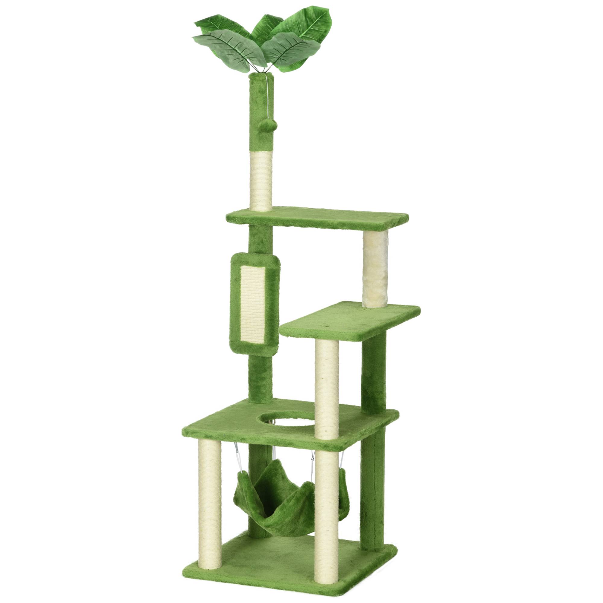 Sans Marque - Arbre à chat hamac balle griffoir sisal structure chat intérieur 49 x 49 x 142 cm vert - Image 2