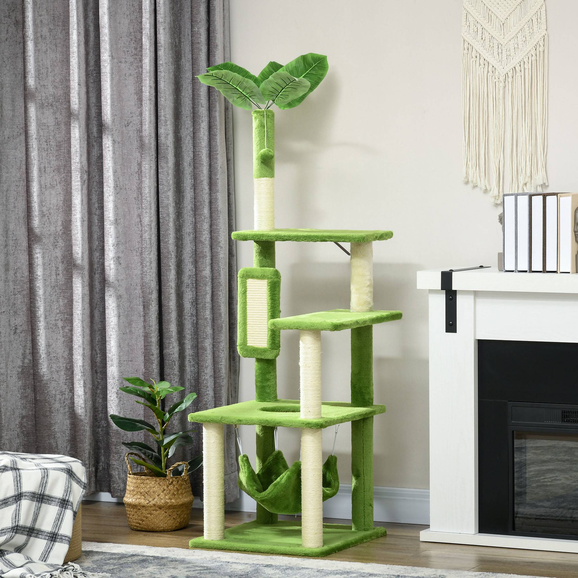 Sans Marque - Arbre à chat hamac balle griffoir sisal structure chat intérieur 49 x 49 x 142 cm vert - Image 4