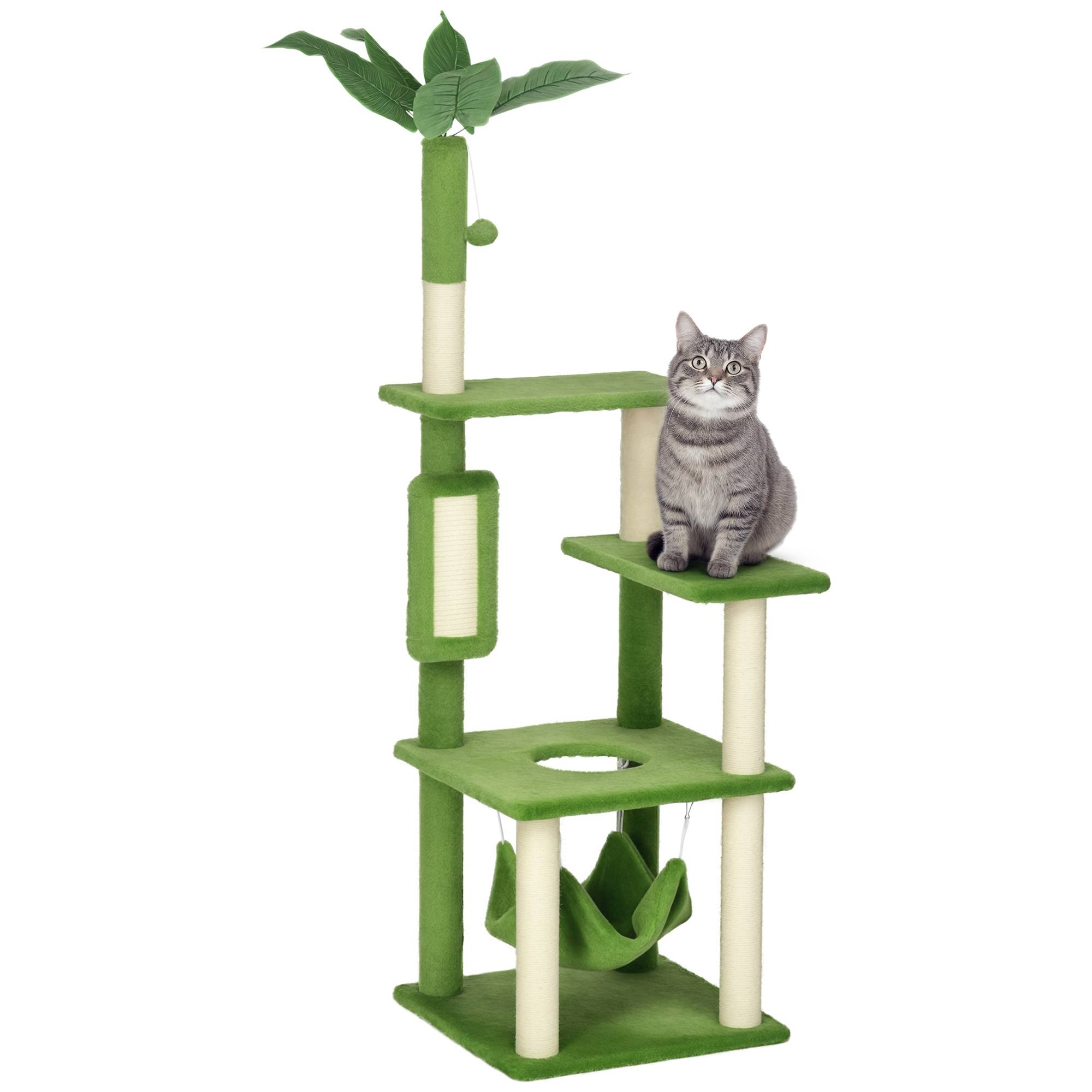 Sans Marque - Arbre à chat hamac balle griffoir sisal structure chat intérieur 49 x 49 x 142 cm vert