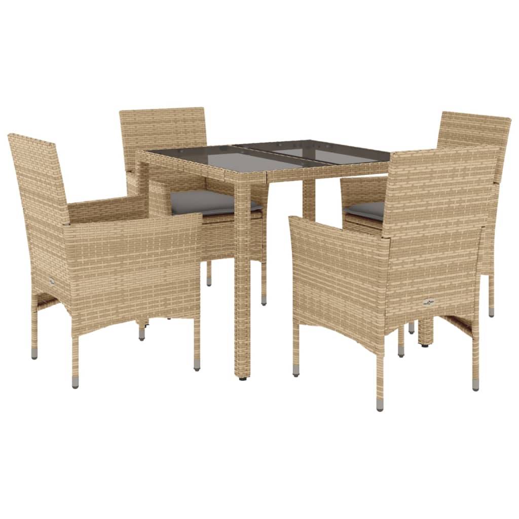 ComfortXL - Petit Salon de Jardin 5 Pièces Résine Tressée Beige Coussins Gris Table Carrée Verre Trempé – ComfortXL Outdoor Living - Image 2