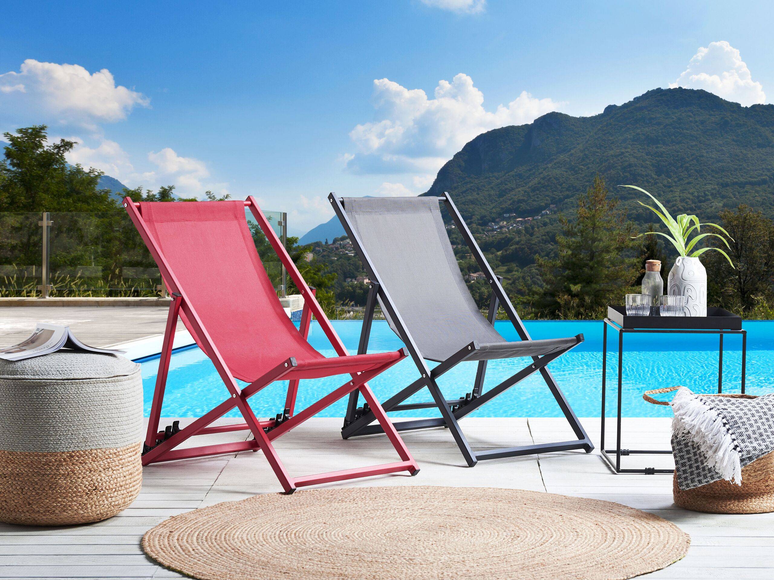 Beliani - Transat de Plage Jardin ou Terrasse Pliable en Aluminium Rouge Résistant et Durable Design Léger Intemporel et Moderne Locri Beliani - Imagen 2