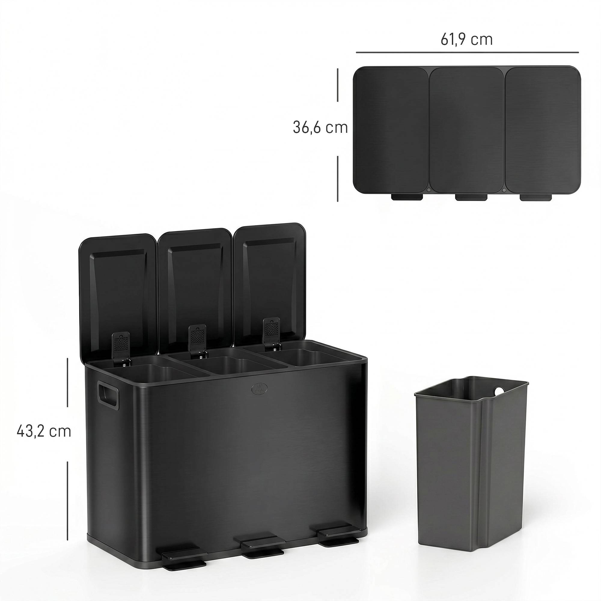 Sans Marque - Plateau cuisine acier inoxydable 3 compartiments 3x15 L pédales souples tapas cube supplémentaire noir - Image 5