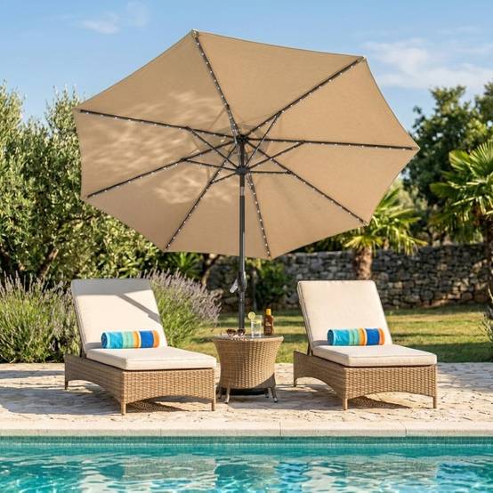 Monstershop - Parasol Inclinable à LED 2,7 m - Beige - Image 4