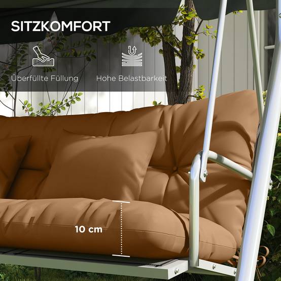 Lot de 4 coussins d'assise, 150 x 50 cm, imperméables, avec attaches, 10 cm d'épaisseur, couleur beige. - Image 8