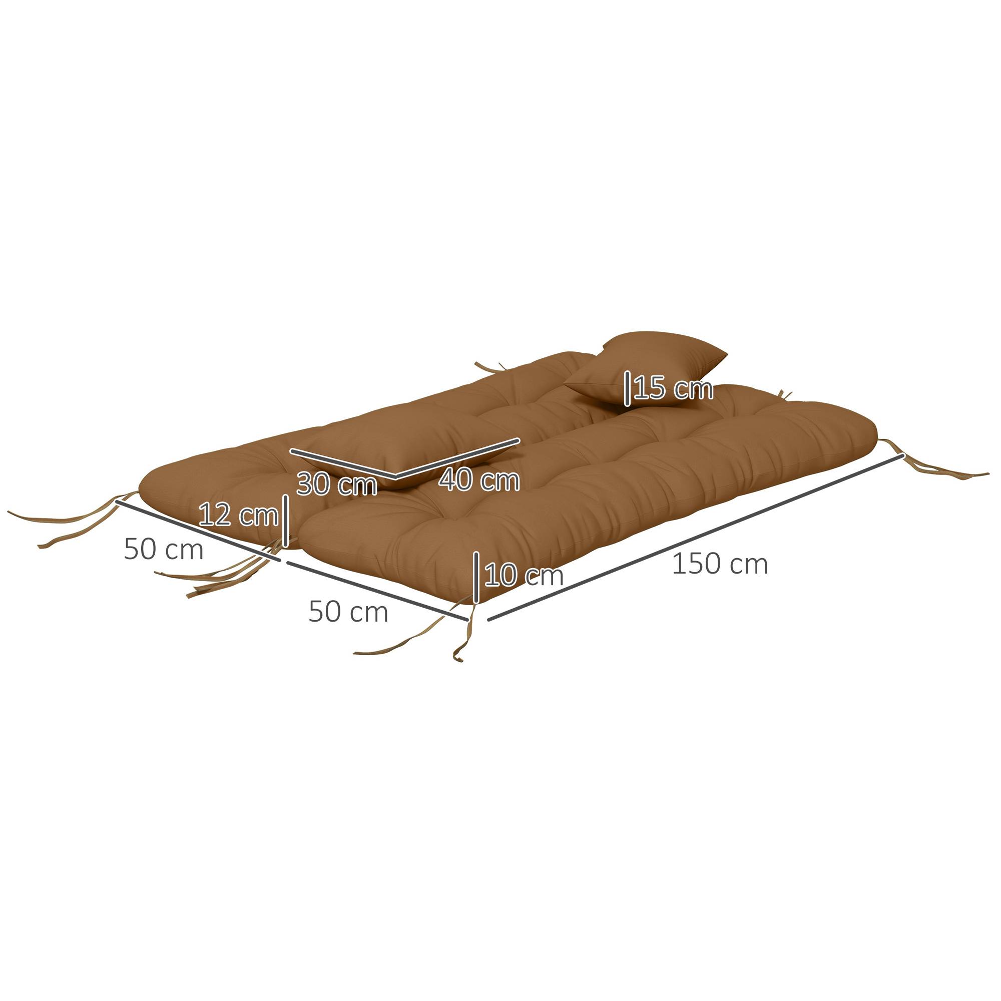 Lot de 4 coussins d'assise, 150 x 50 cm, imperméables, avec attaches, 10 cm d'épaisseur, couleur beige. - Image 5