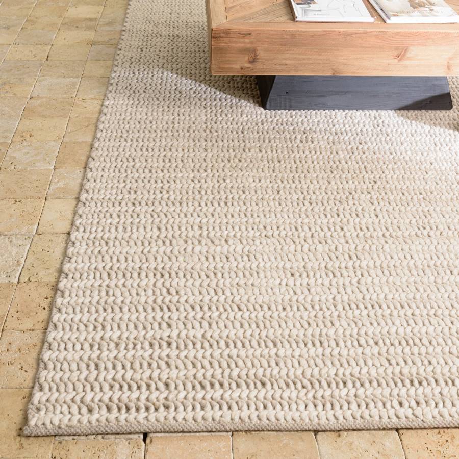 Macabane - QUENTIN - Tapis rectangulaire 160x230cm en laine tissée couleur beige - Imagen 3