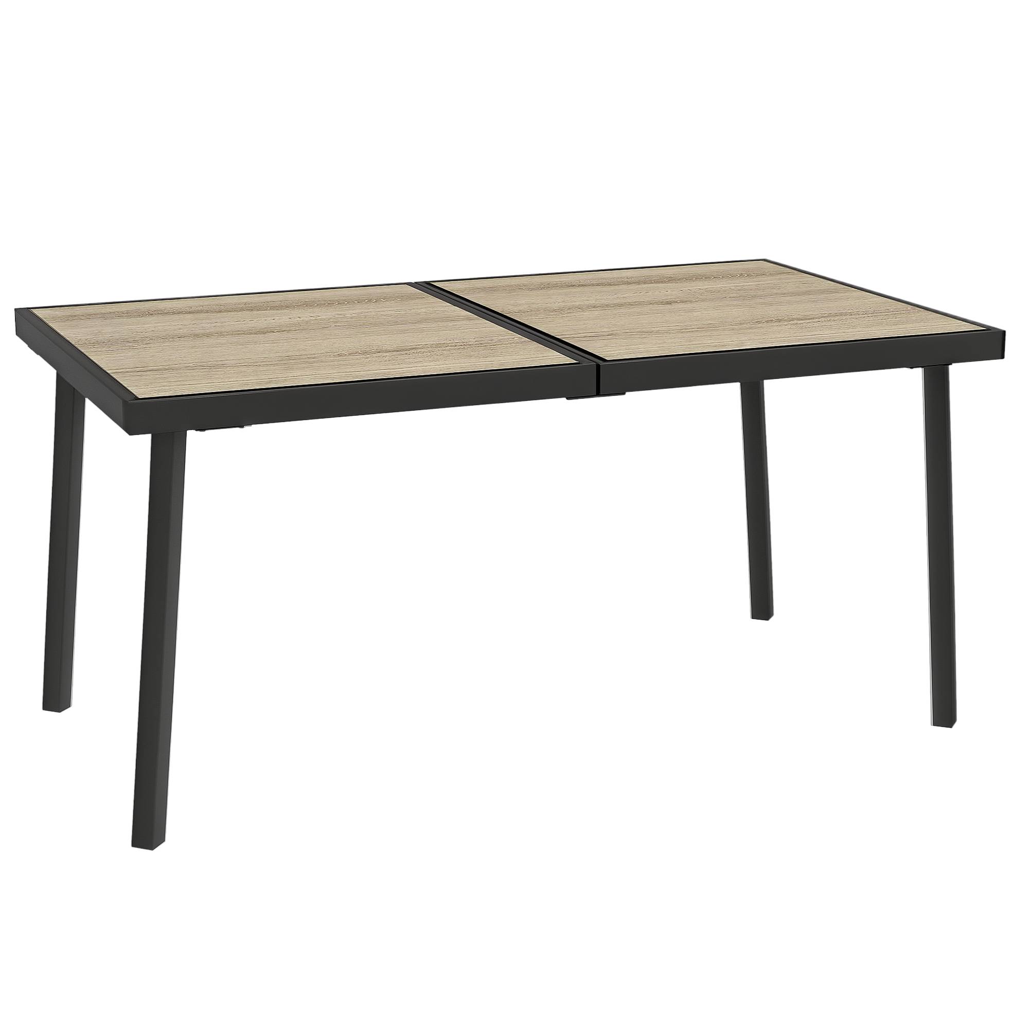 Table jardin rectangulaire 6 personnes plateau effet bois acier PSPC 145x85x72 cm grise - Image 1