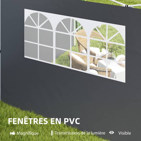 Outsunny - Lot 2 parois latérales pour tonnelle 3x3m avec fenêtre tissu Oxford 210D gris foncé - Outsunny - Image 5