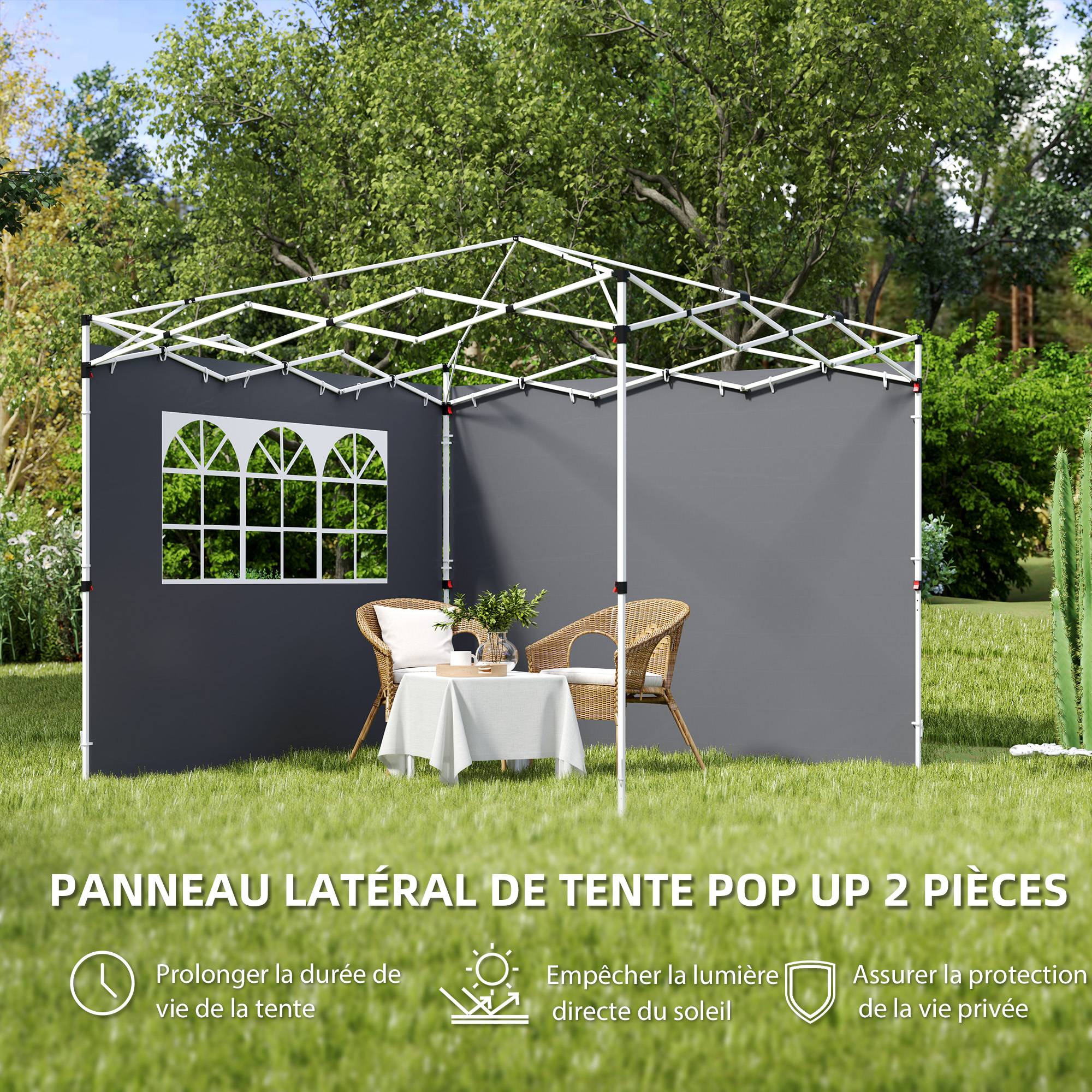 Outsunny - Lot 2 parois latérales pour tonnelle 3x3m avec fenêtre tissu Oxford 210D gris foncé - Outsunny - Image 4