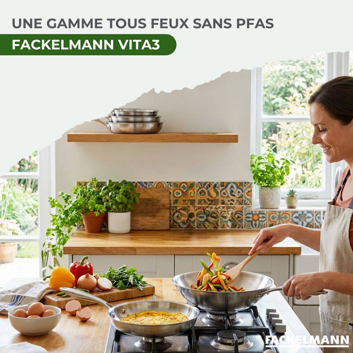 Set de 2 poêles de cuisson 24/28 cm en inox sans PFAS Fackelmann Vita3 - Image 2