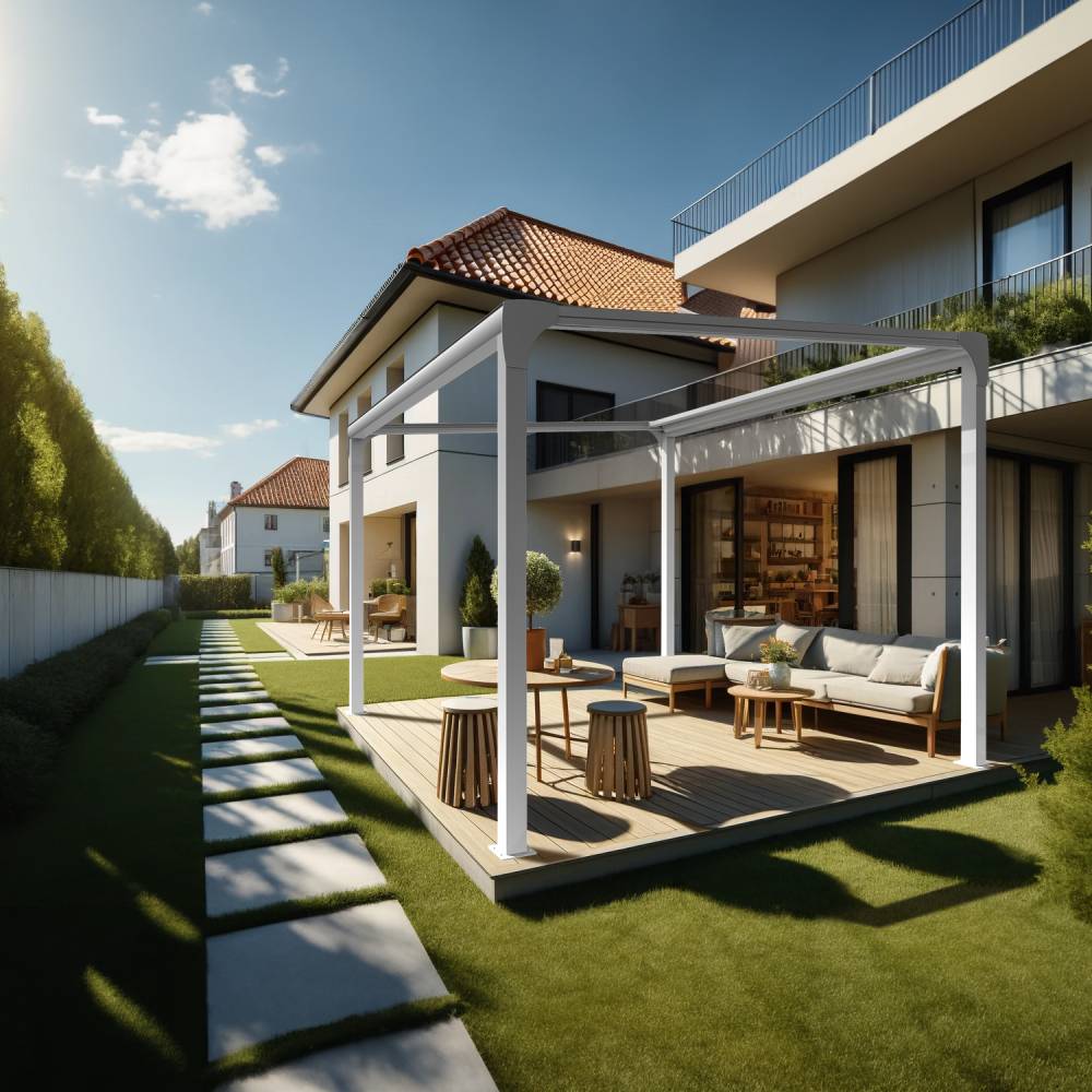 Pergola toile TILA îlot 4,00x3,00m Motorisé à télécommande + manœuvre de secours (Taupe - Blanc) - Alia Productions - Imagen 4