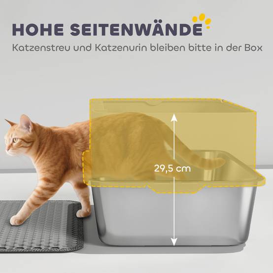 Bac à litière acier inoxydable intérieur hygiène chat bord haut 60cm gris - ComfortXL Outdoor Living - Image 7
