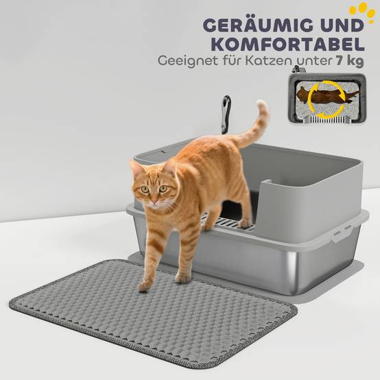 Bac à litière acier inoxydable intérieur hygiène chat bord haut 60cm gris - ComfortXL Outdoor Living - Image 9