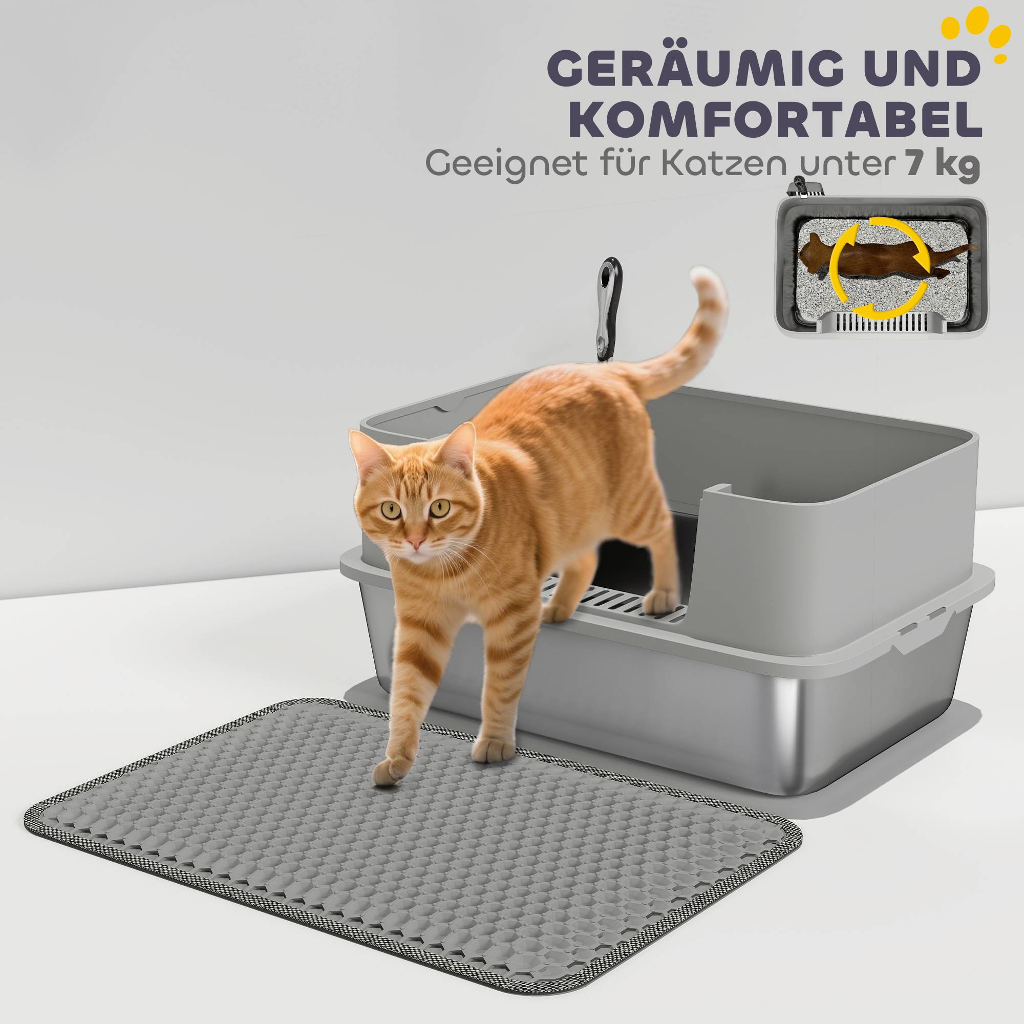 Bac à litière acier inoxydable intérieur hygiène chat bord haut 60cm gris - ComfortXL Outdoor Living - Image 9