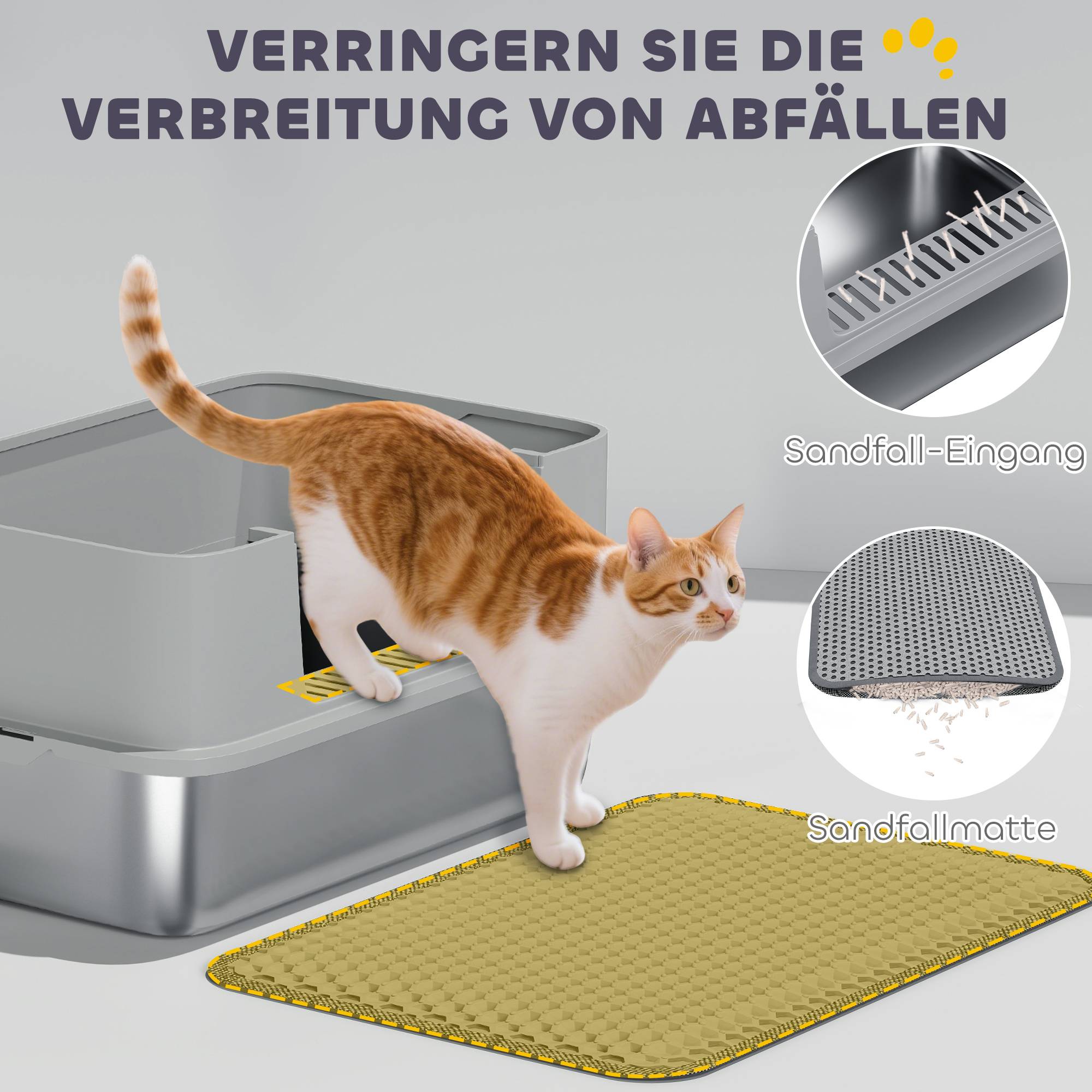 Bac à litière acier inoxydable intérieur hygiène chat bord haut 60cm gris - ComfortXL Outdoor Living - Image 8