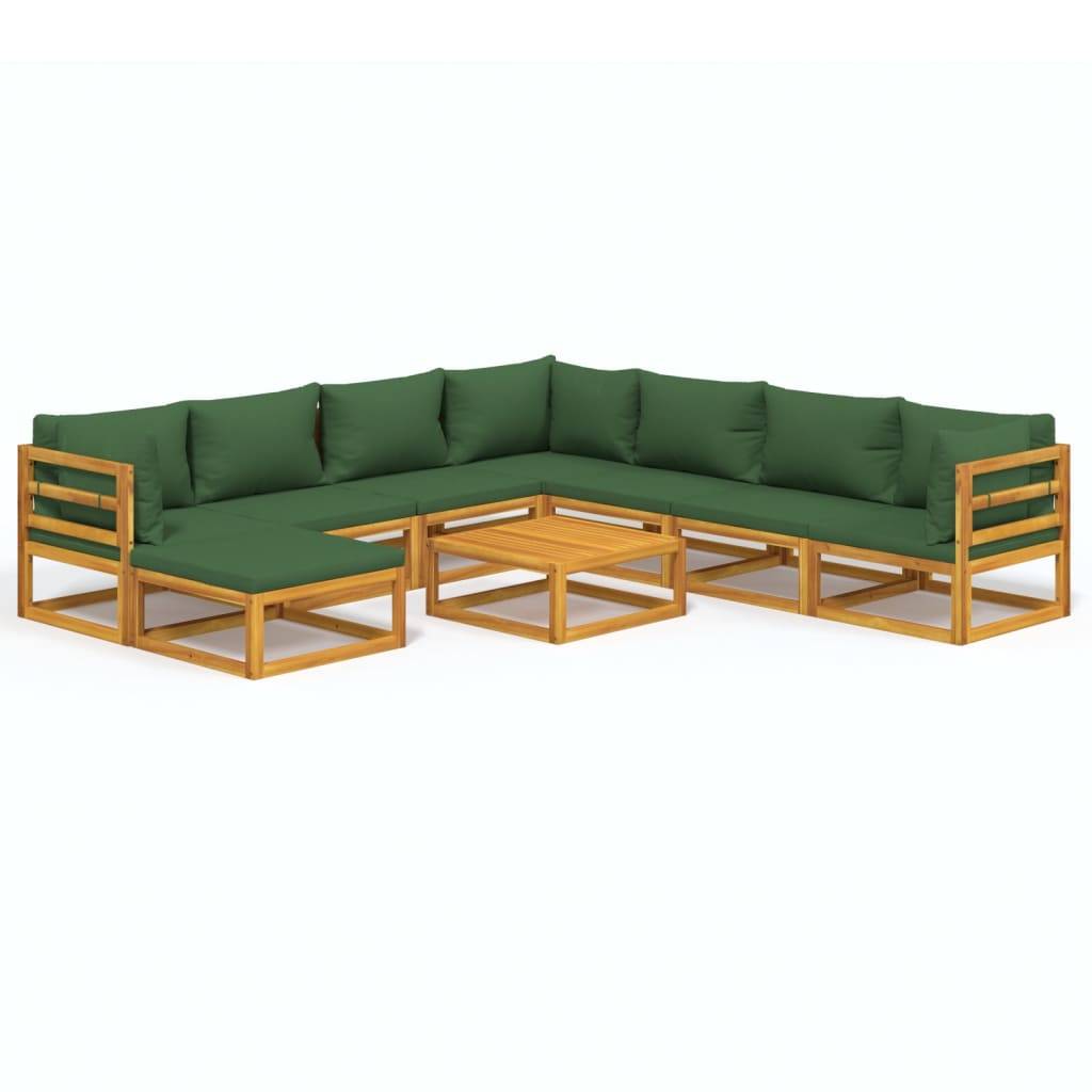 Helloshop26 - Salon de jardin meuble d'extérieur ensemble de mobilier 9 pièces avec coussins vert bois massif - Imagen 1