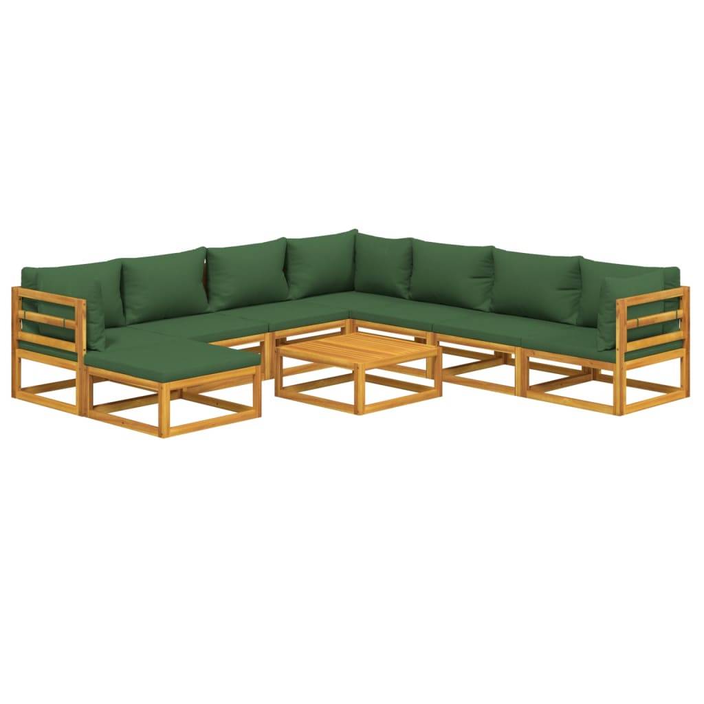 Helloshop26 - Salon de jardin meuble d'extérieur ensemble de mobilier 9 pièces avec coussins vert bois massif - Imagen 2