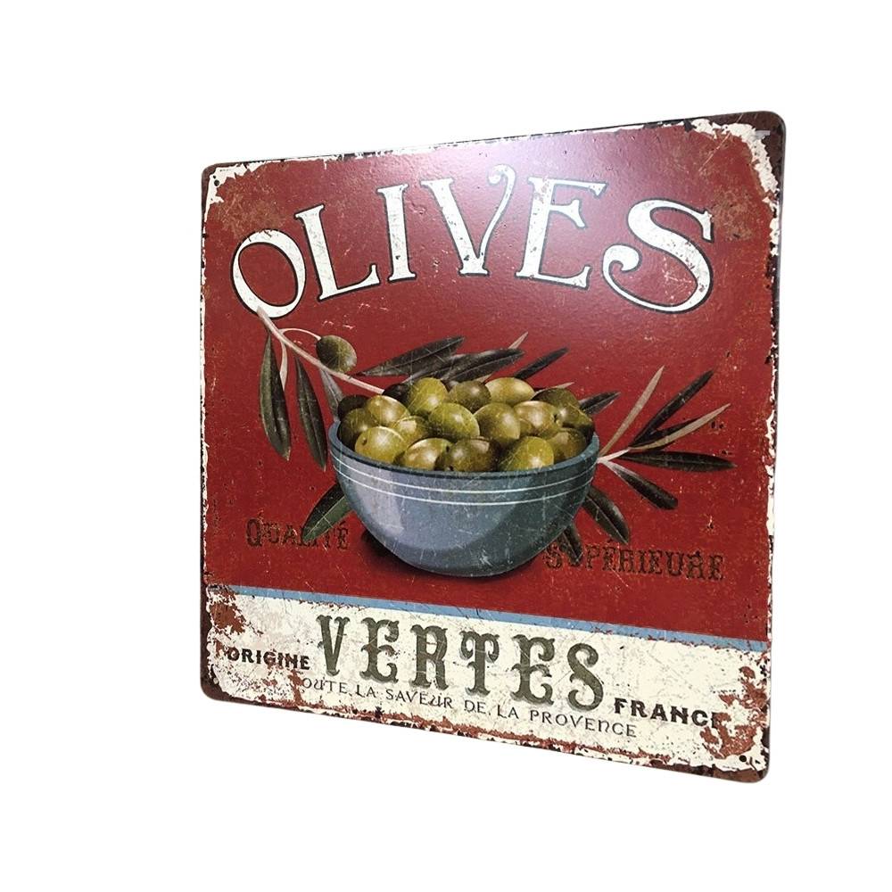 ~ Plaque murale décorative vintage fer rouge Olives vertes 30x30cm Chemin de campagne - Image 3