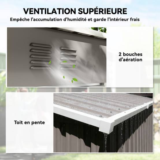 Abri de jardin adossable acier rangement terrasse toit incliné 163x90x179cm gris - ComfortXL Outdoor Living - Image 8