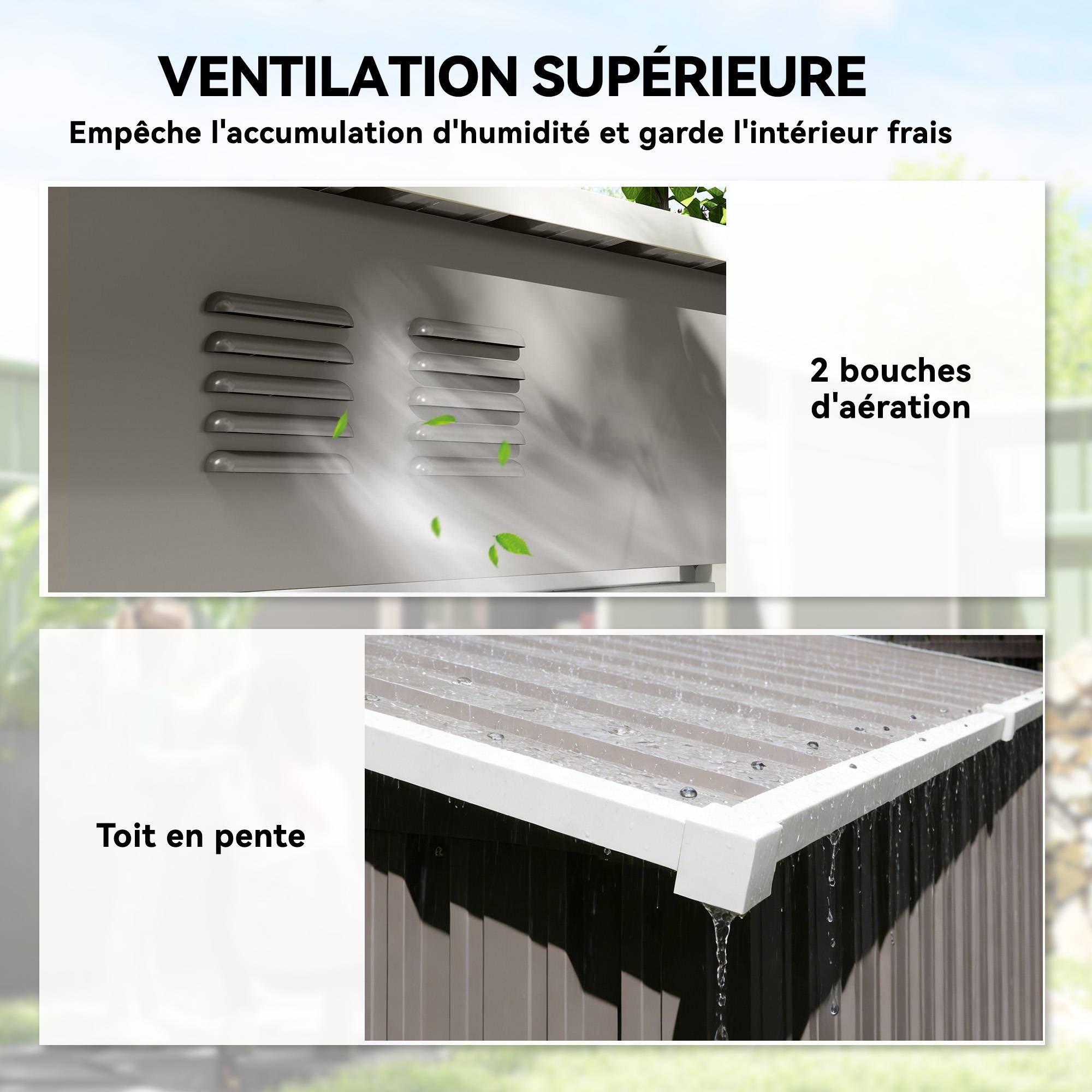 Abri de jardin adossable acier rangement terrasse toit incliné 163x90x179cm gris - ComfortXL Outdoor Living - Image 8