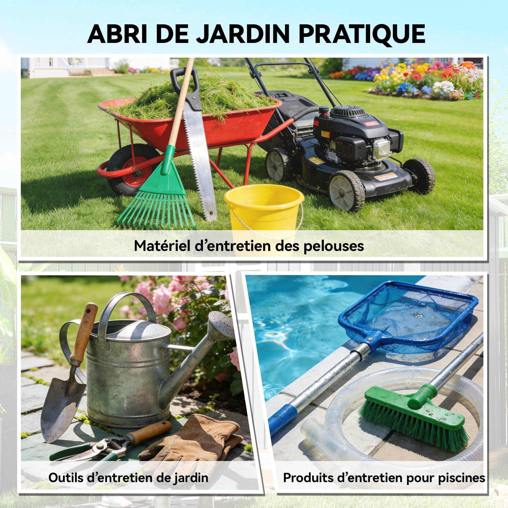 Abri de jardin adossable acier rangement terrasse toit incliné 163x90x179cm gris - ComfortXL Outdoor Living - Image 6