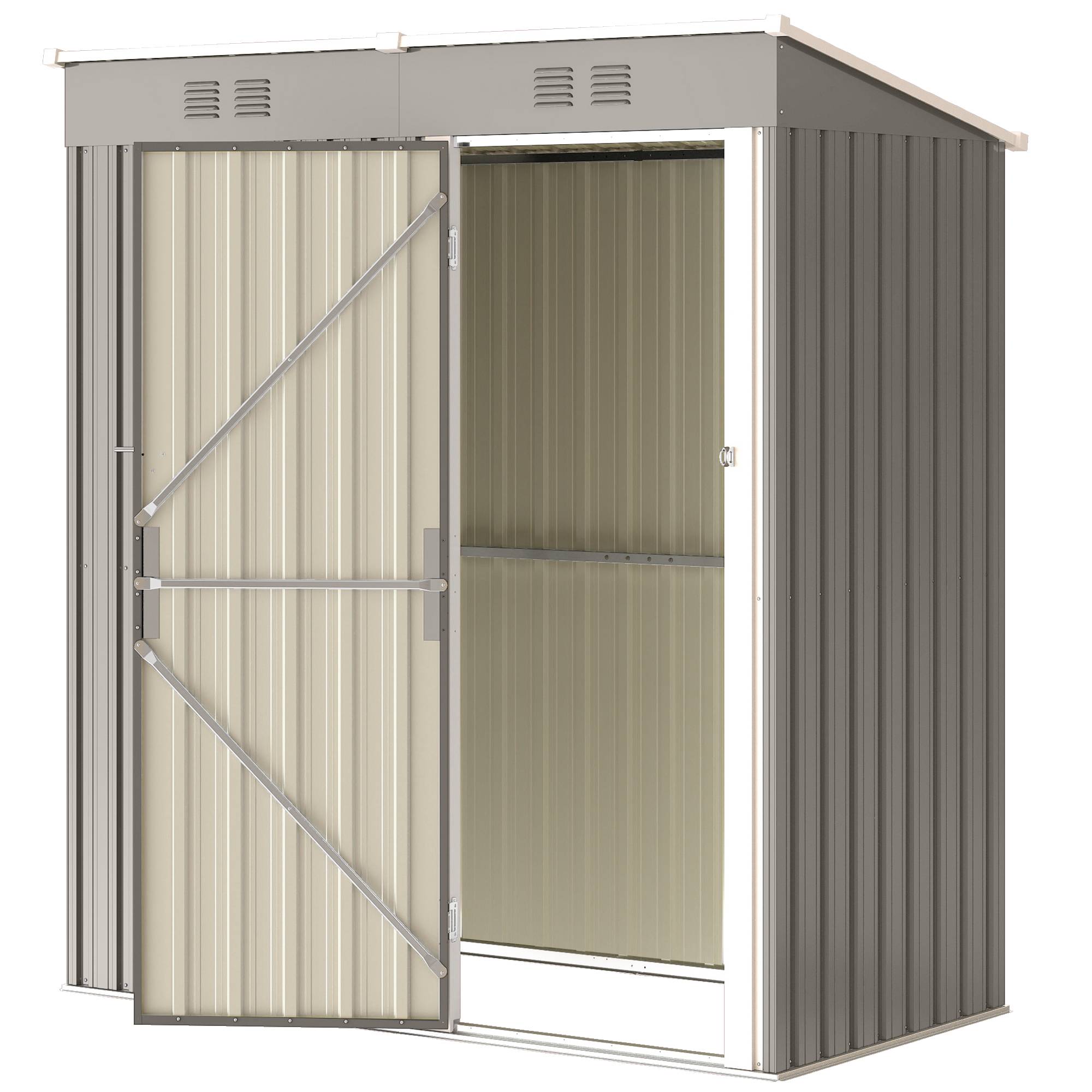 Abri de jardin adossable acier rangement terrasse toit incliné 163x90x179cm gris - ComfortXL Outdoor Living - Image 2