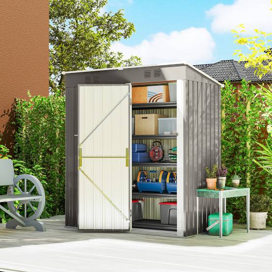 Abri de jardin adossable acier rangement terrasse toit incliné 163x90x179cm gris - ComfortXL Outdoor Living - Image 4