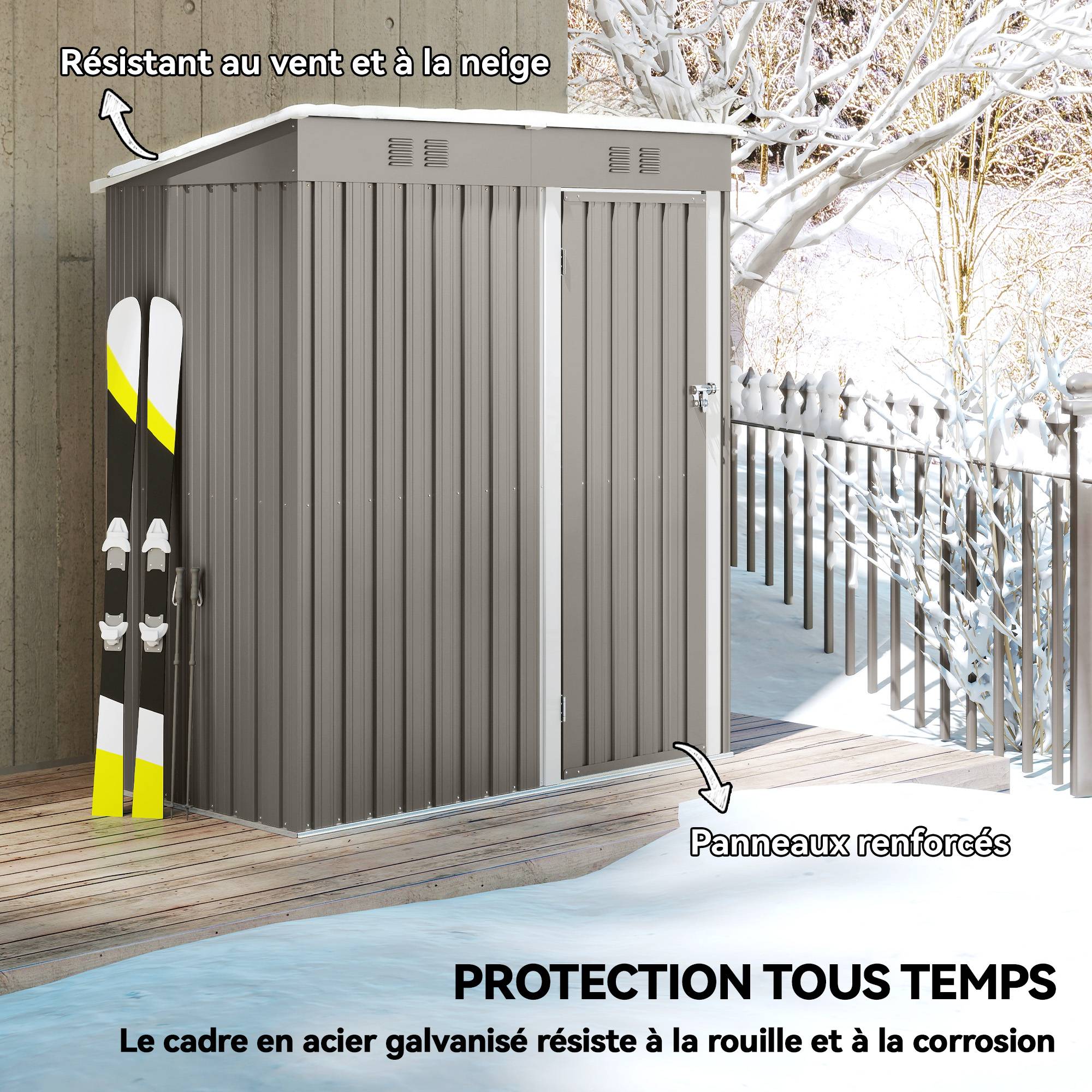 Abri de jardin adossable acier rangement terrasse toit incliné 163x90x179cm gris - ComfortXL Outdoor Living - Image 7