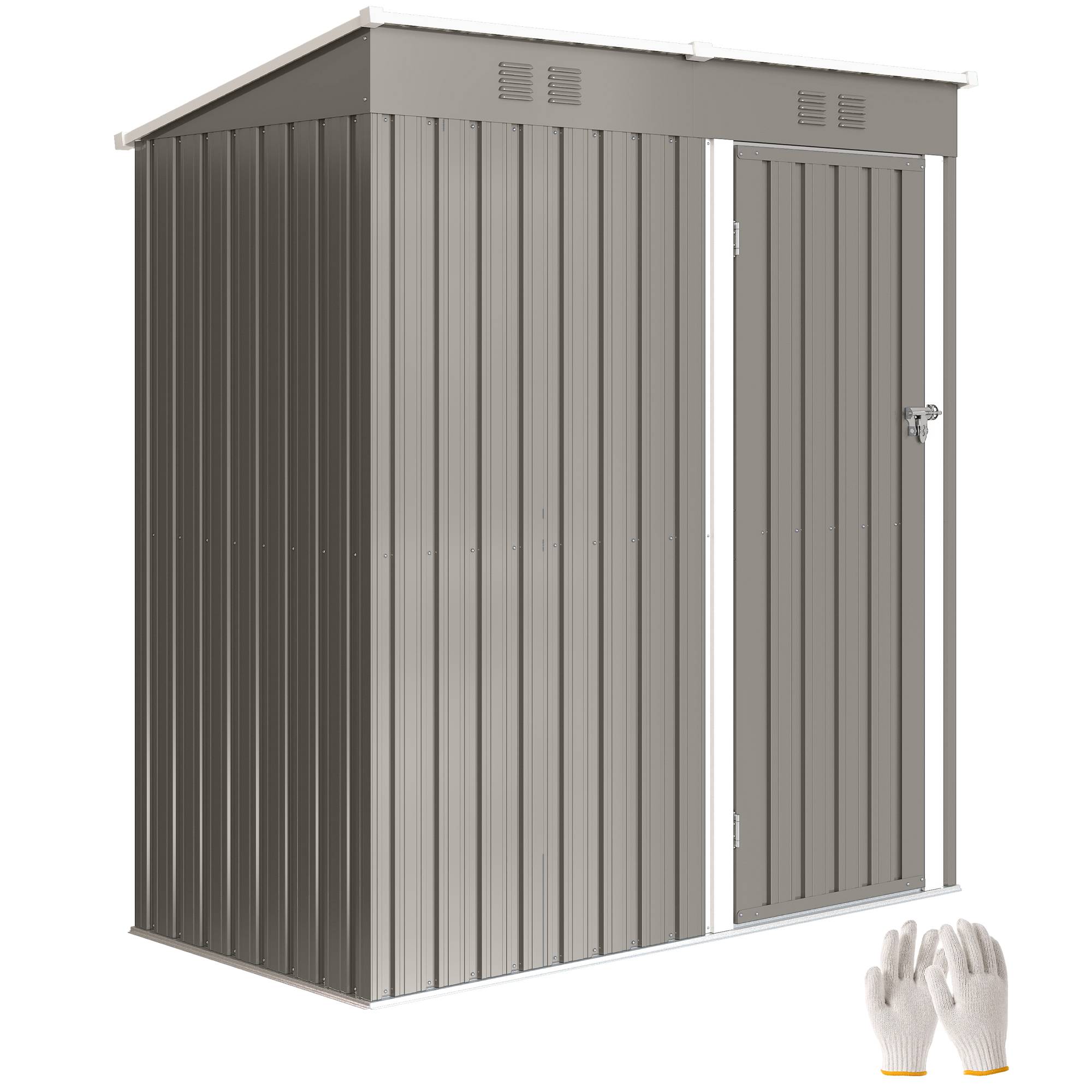 Abri de jardin adossable acier rangement terrasse toit incliné 163x90x179cm gris - ComfortXL Outdoor Living - Image 1