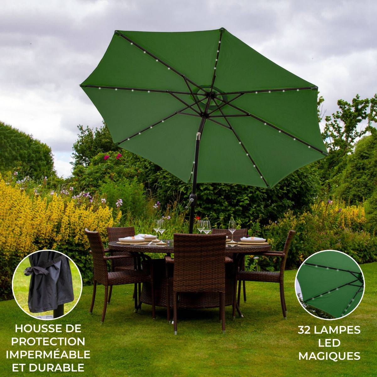 Monstershop - Parasol Vert 270 cm avec 32 LED's Intégrés - Imagen 2