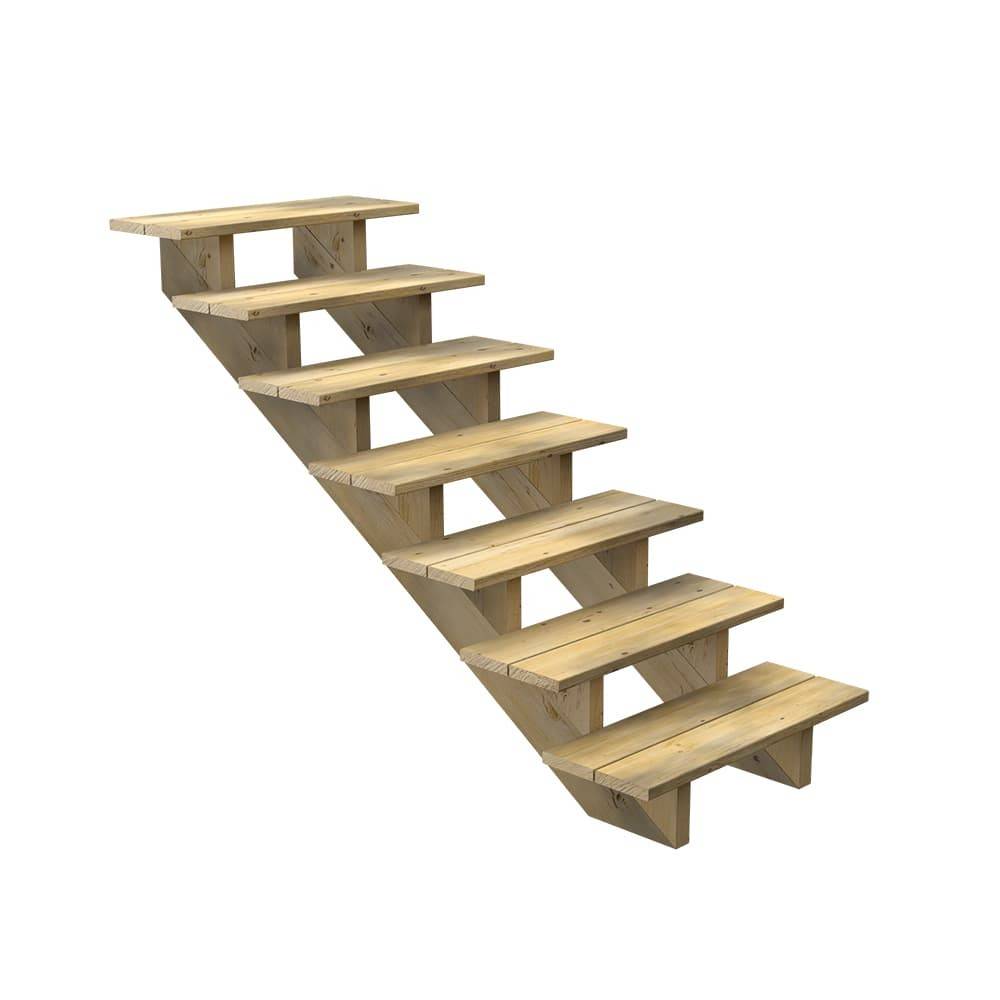 Escalier Bois Exterieur - 7 Marches - Largeur : 80 cm - Marches découpables - Sans Contremarches - Pin du Nord - Imagen 1
