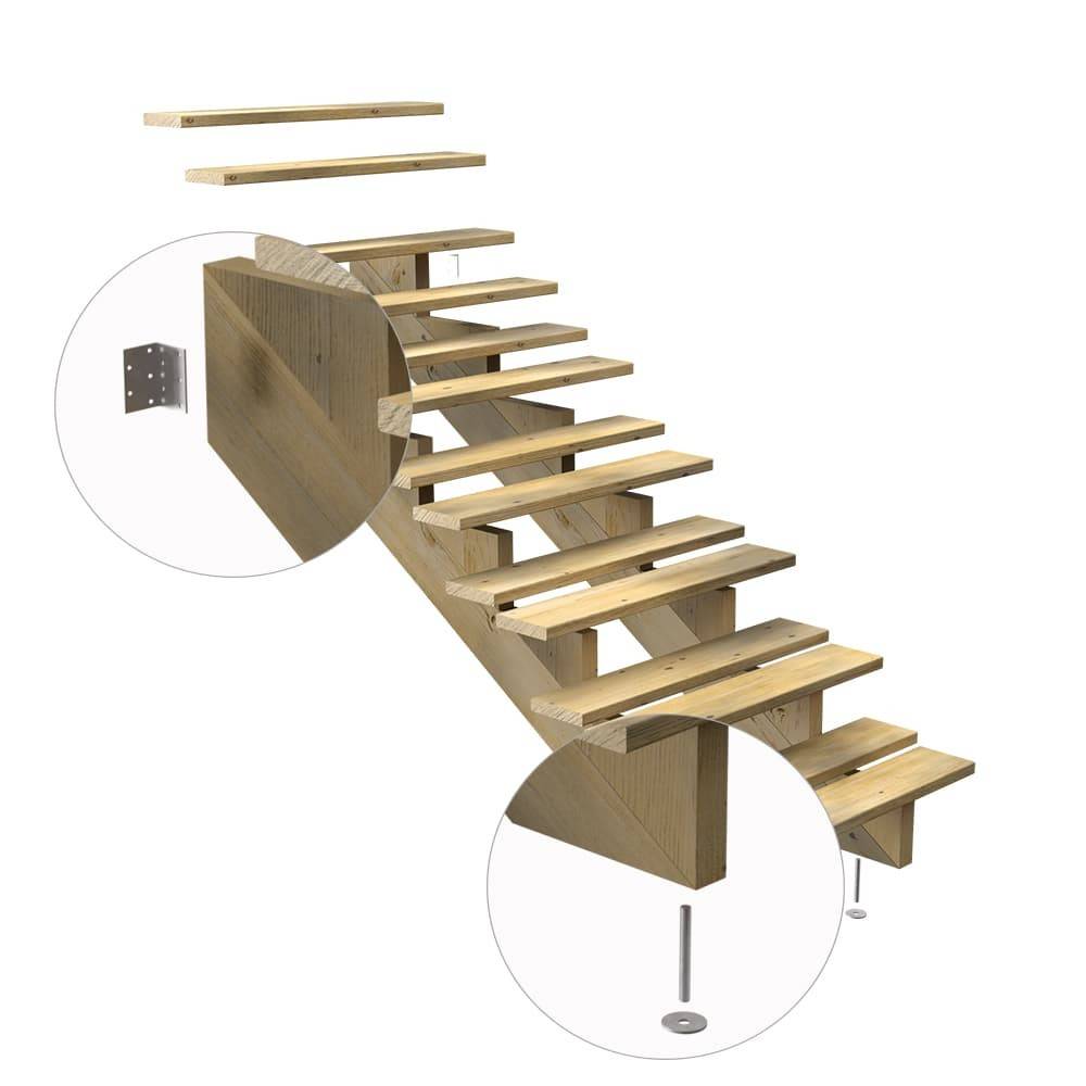 Escalier Bois Exterieur - 7 Marches - Largeur : 80 cm - Marches découpables - Sans Contremarches - Pin du Nord - Imagen 4