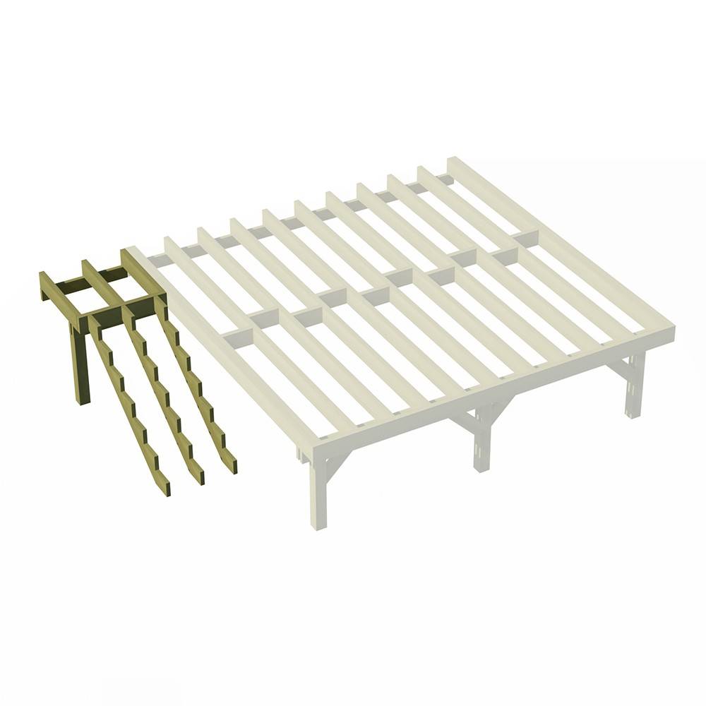 Decklinea - Plateforme Terrasse Bois Pilotis - Escalier 7 Marches - Solives + Poteaux - Sapin Traité Autoclave - Personnalisable