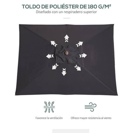 Parasol de jardin rectangulaire 200 x 150 x 235 cm, inclinable, avec traitement anti-UV et mât en bois, pour terrasse ou patio, gris foncé - Image 7