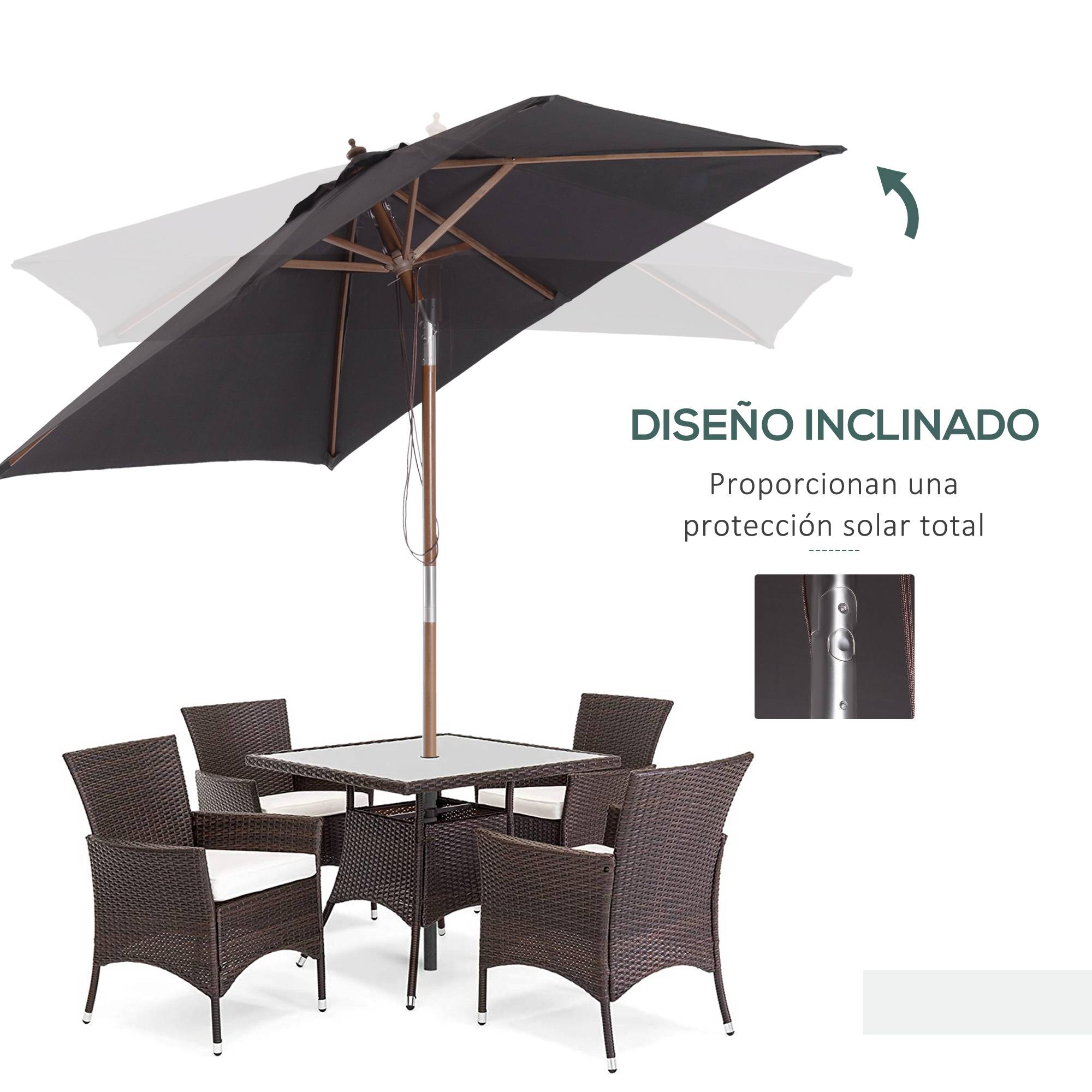 Parasol de jardin rectangulaire 200 x 150 x 235 cm, inclinable, avec traitement anti-UV et mât en bois, pour terrasse ou patio, gris foncé - Image 6