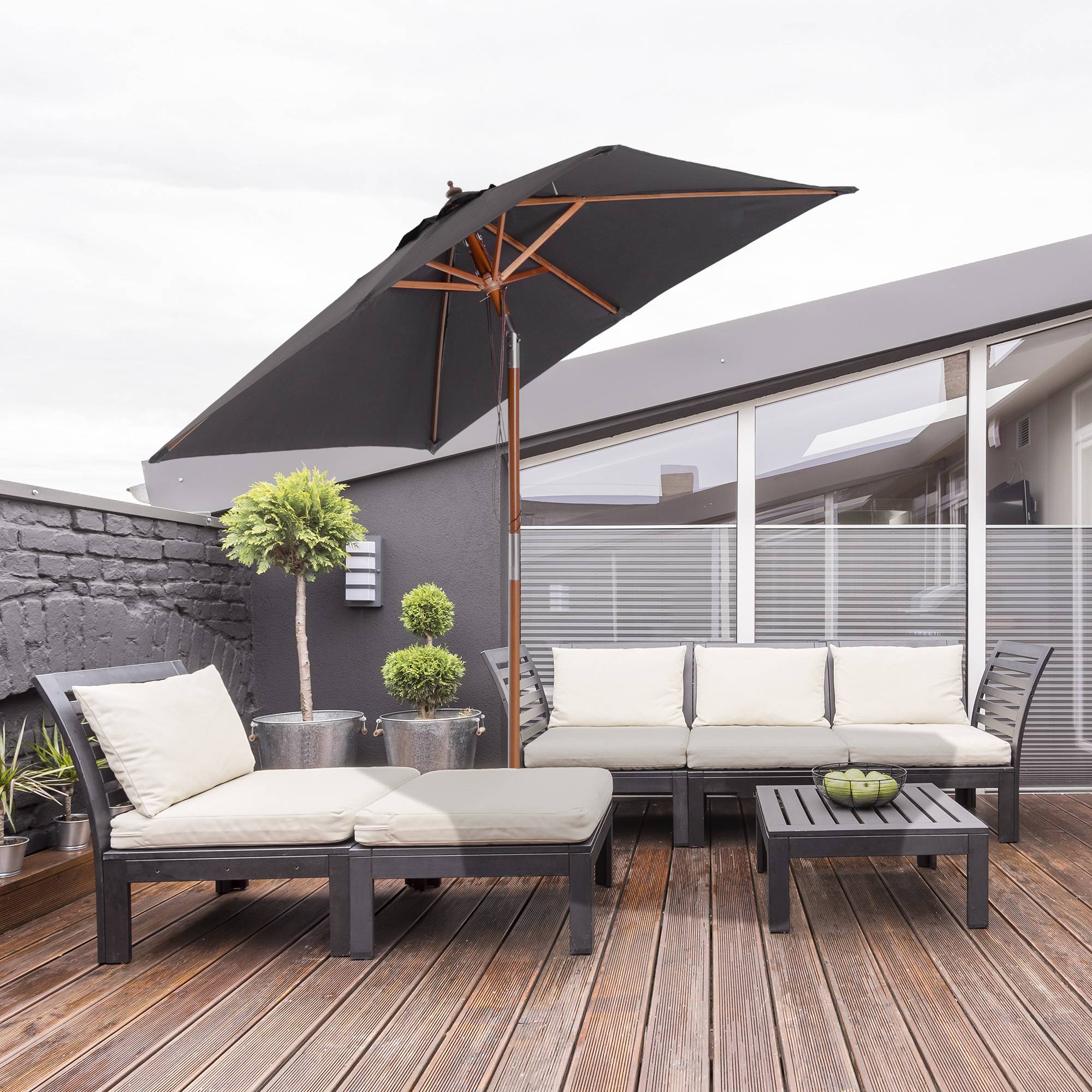 Parasol de jardin rectangulaire 200 x 150 x 235 cm, inclinable, avec traitement anti-UV et mât en bois, pour terrasse ou patio, gris foncé - Image 3