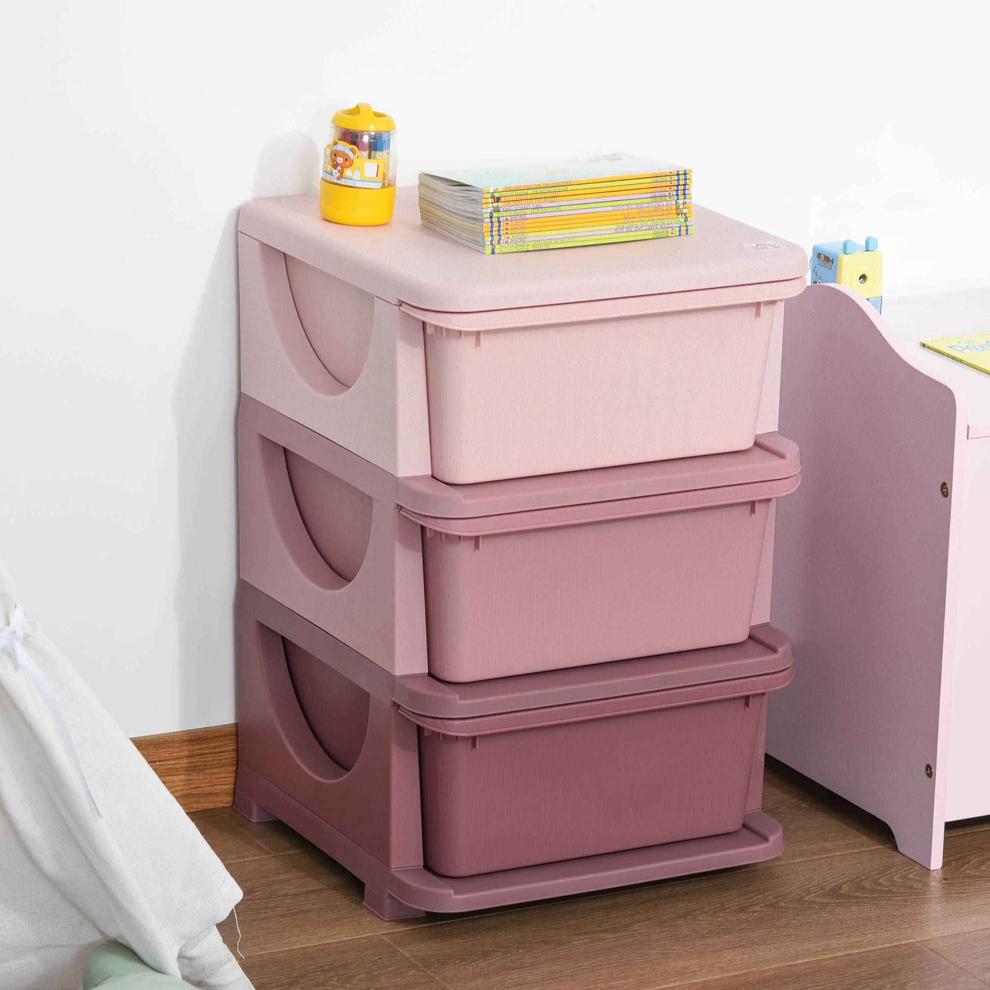 Organiseur de tiroir en plastique pour enfants, 3 tiroirs avec poignées, pour jouets, vêtements, livres, 37 x 37 x 56,5 cm, beige - Image 4