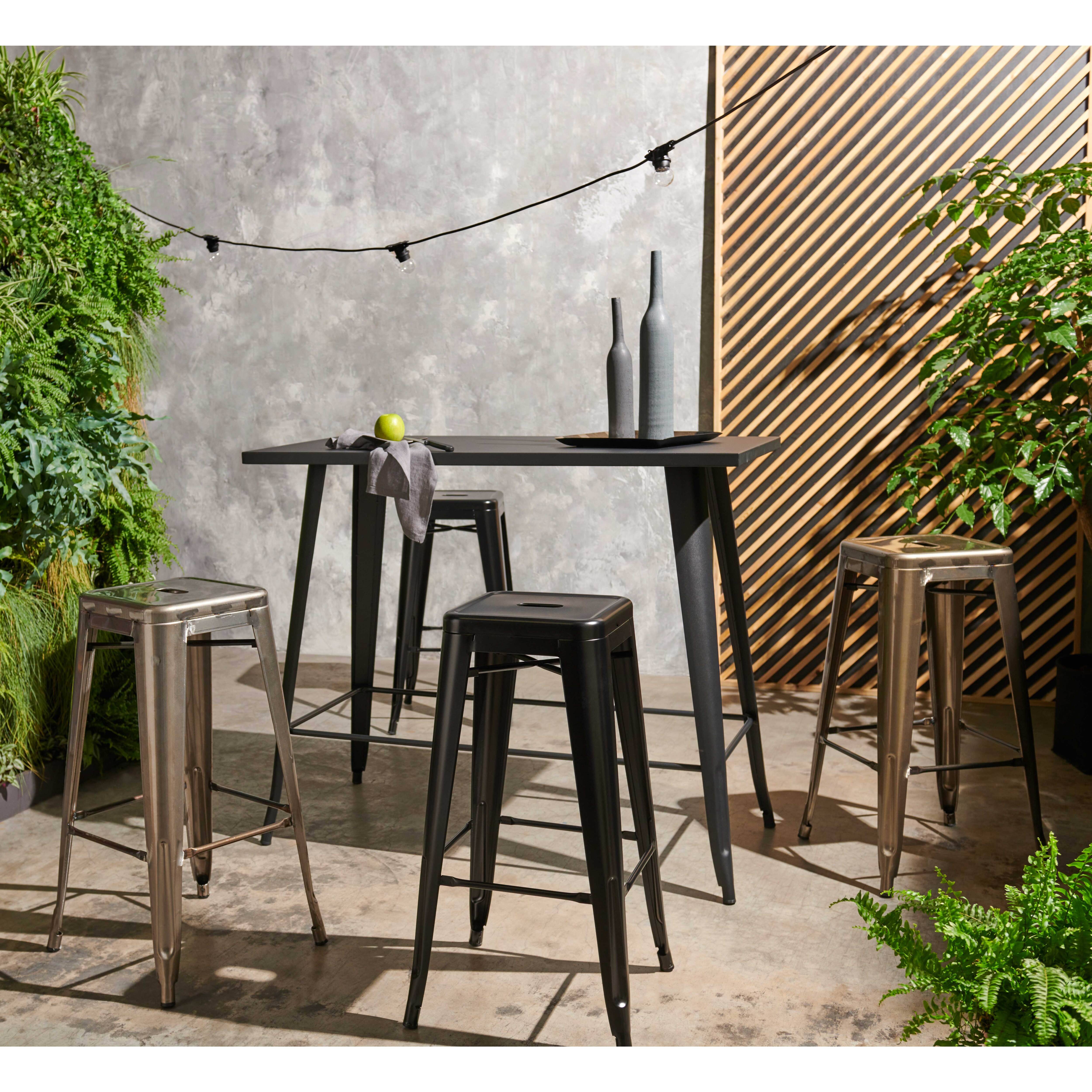 Oviala - Lot de 4 tabourets de bar en acier noir mat Indus - Oviala - Imagen 2