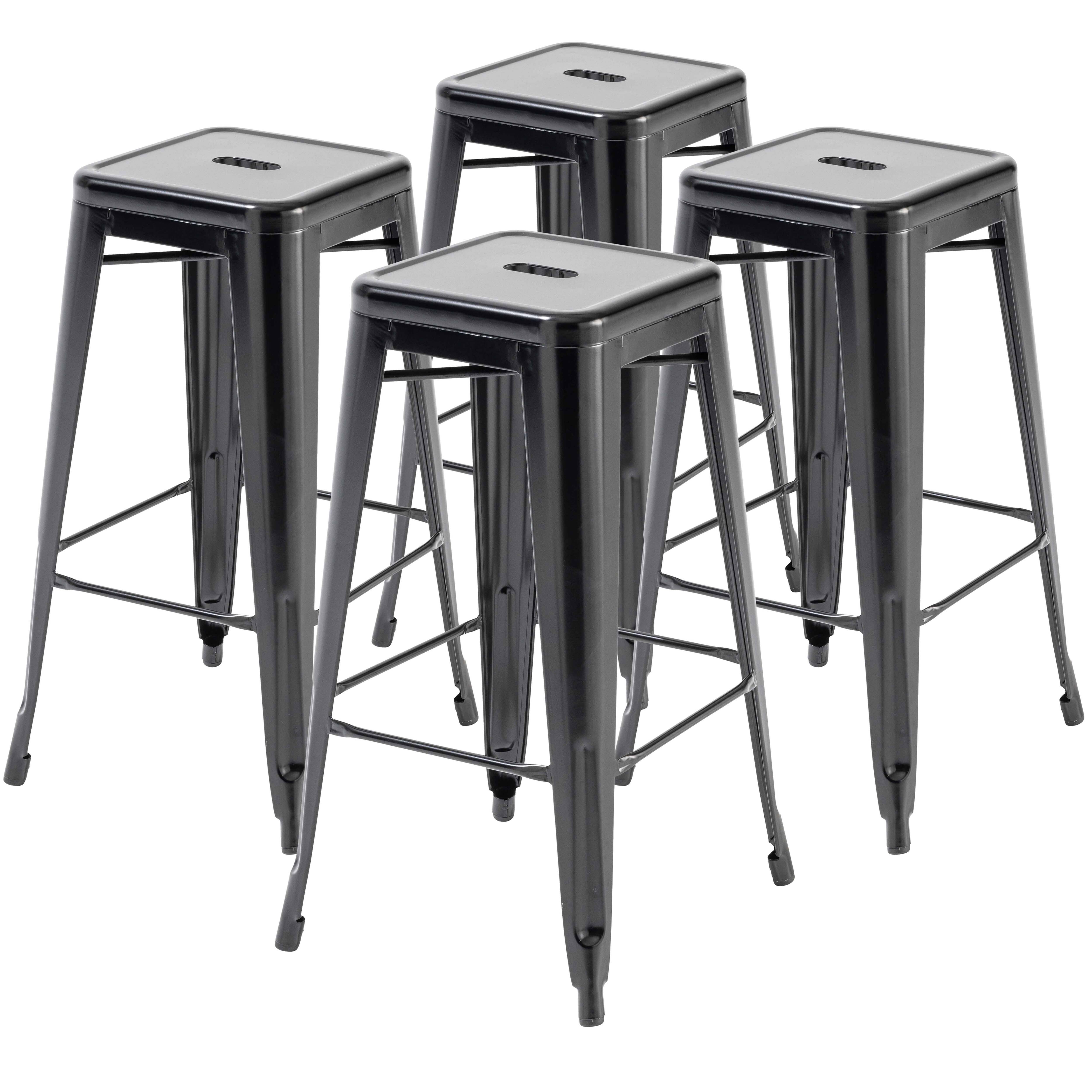 Oviala - Lot de 4 tabourets de bar en acier noir mat Indus - Oviala - Imagen 1