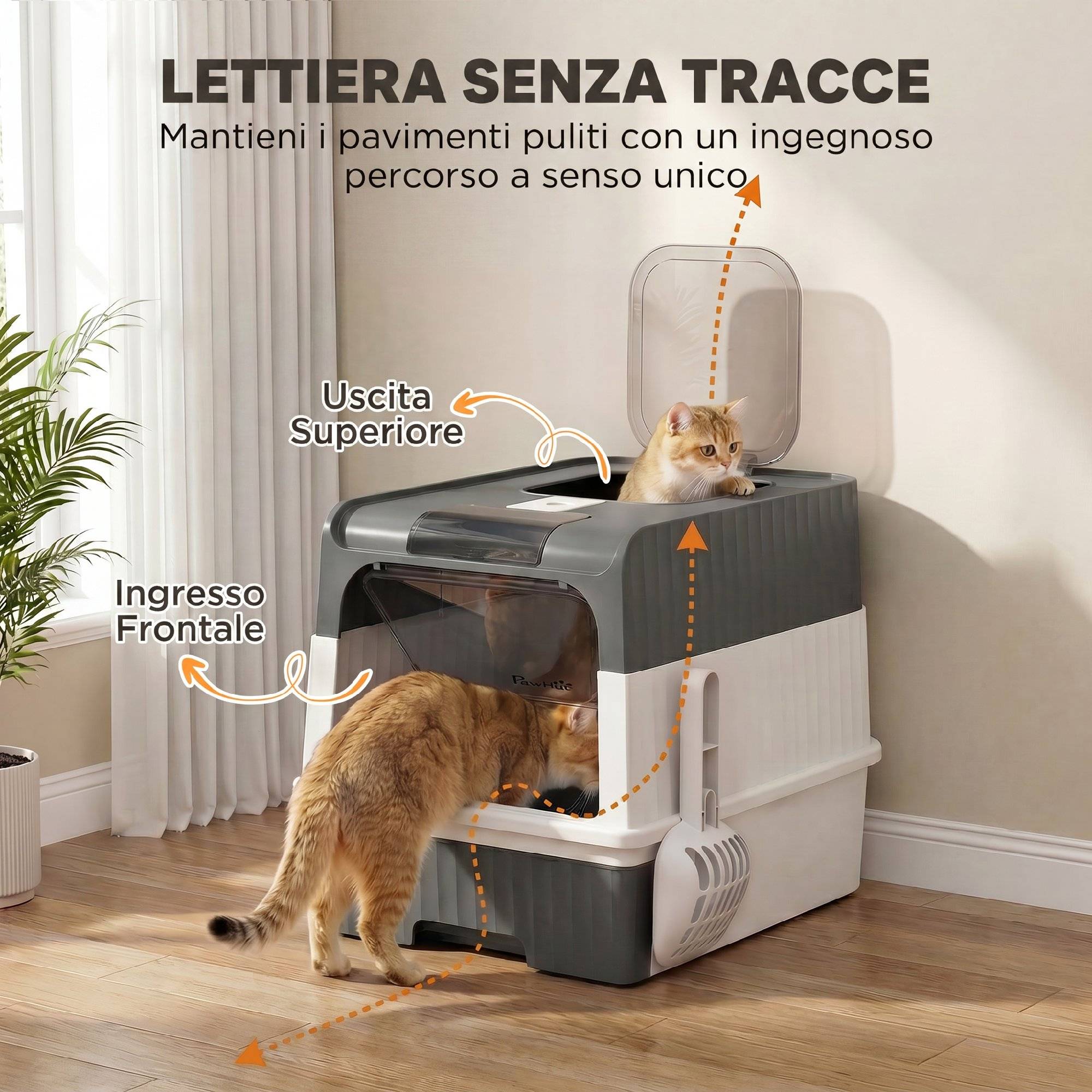 ComfortXL - Maison de toilette pour chat fermée en PP et ABS gris 48 x 35 x 36 cm avec tiroir et sortie par le haut - Image 4