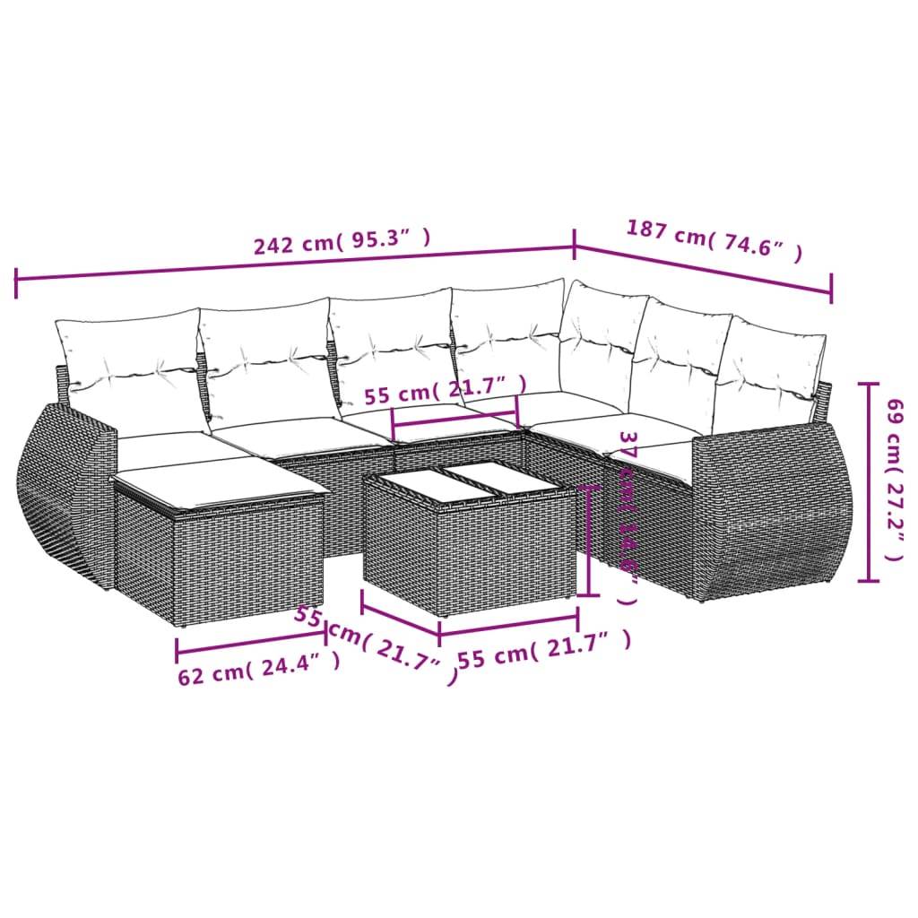 Salon de Jardin Bas 7 Places Résine Tressée Gris Modulable avec Table et Coussins 8 Pièces – ComfortXL Outdoor Living - Image 9