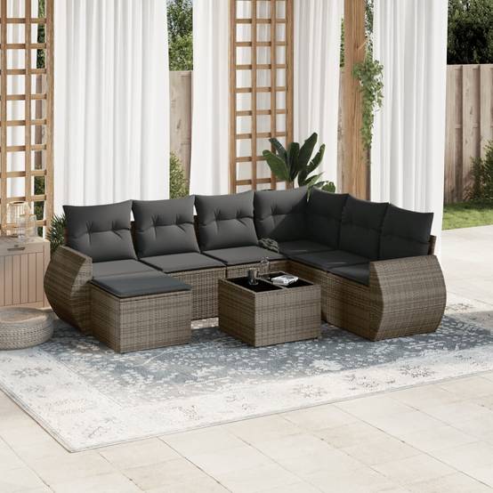 Salon de Jardin Bas 7 Places Résine Tressée Gris Modulable avec Table et Coussins 8 Pièces – ComfortXL Outdoor Living - Image 1