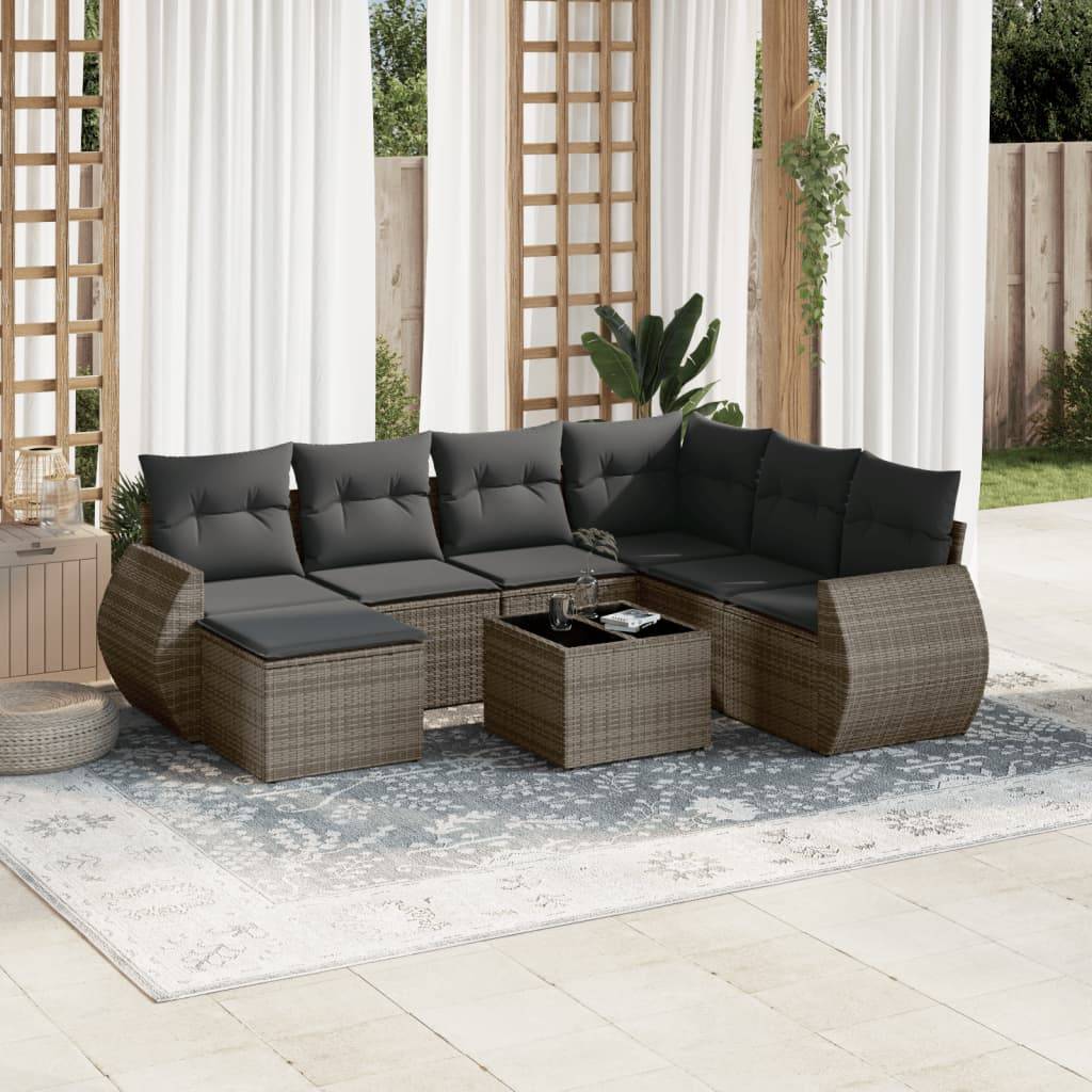 Salon de Jardin Bas 7 Places Résine Tressée Gris Modulable avec Table et Coussins 8 Pièces – ComfortXL Outdoor Living - Image 1